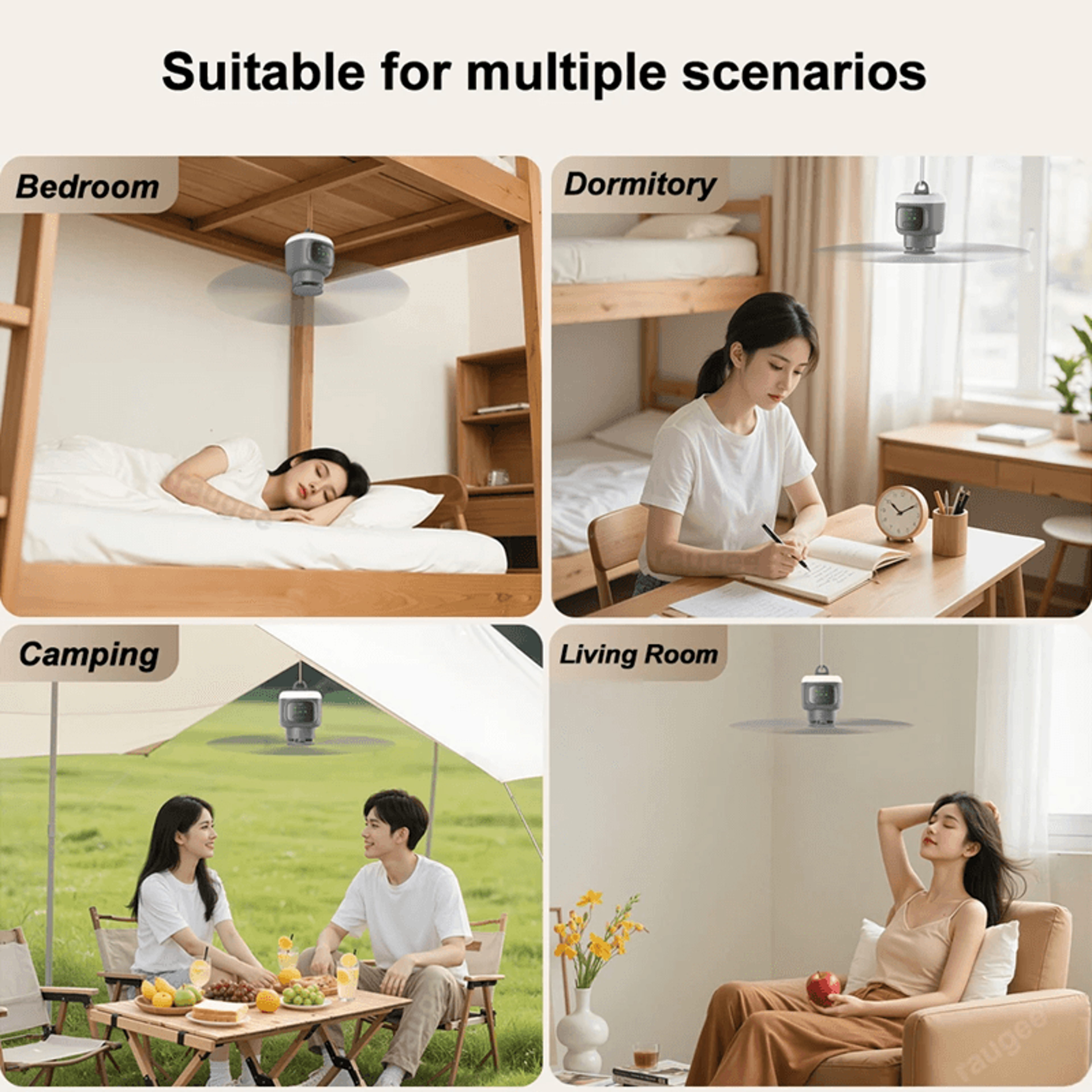 Portable Camping Fan With LED Light And Remote Rechargeable 12000mAh Ceiling Fan 5