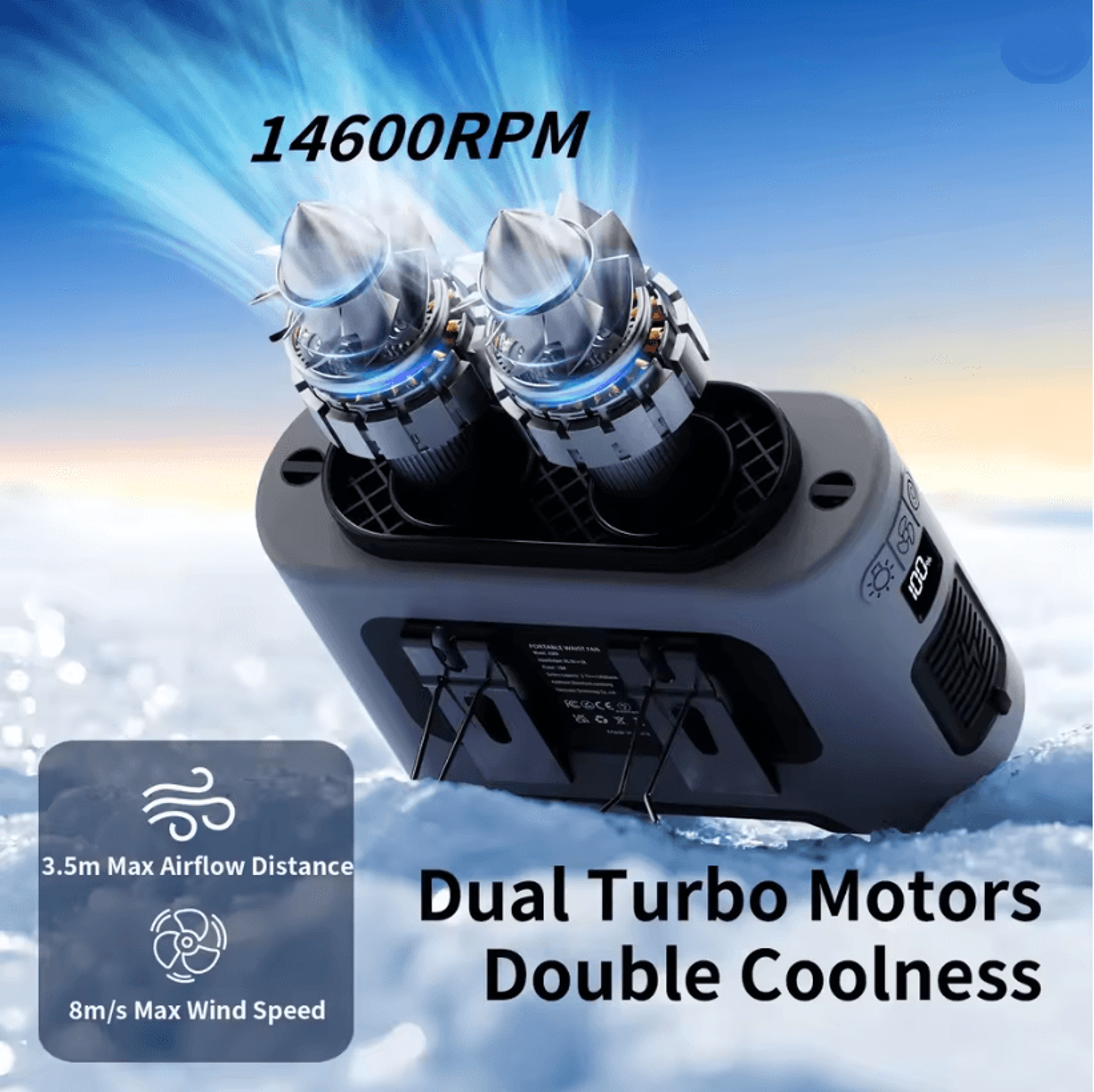 portable waist fan 14500mah rechargeable cooling fan with dual airflow outlets and power bank function