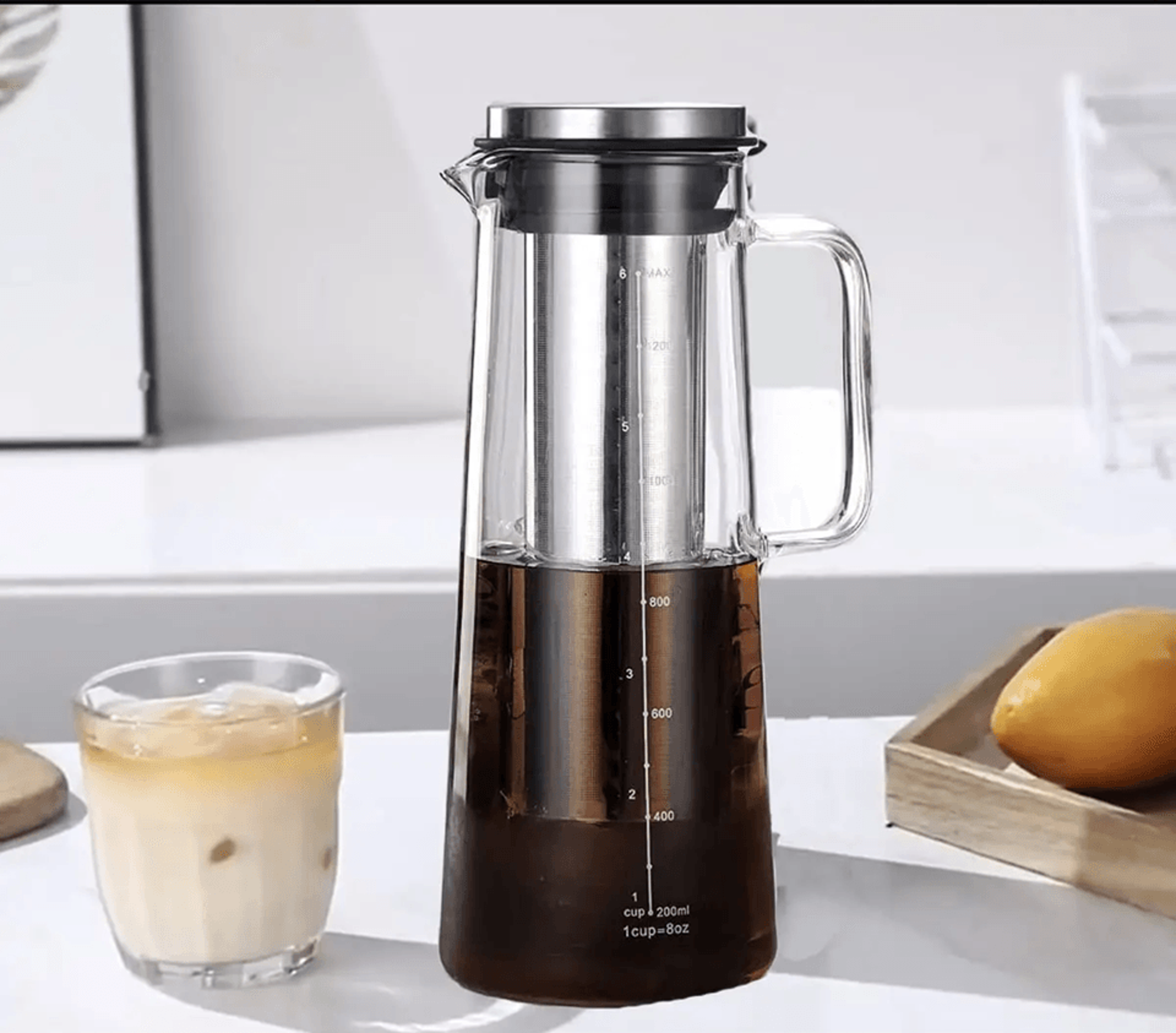 Airtight Cold Brew Coffee Maker And Tea Infuser 34oz Glass Carafe With Stainless Steel Filter 0