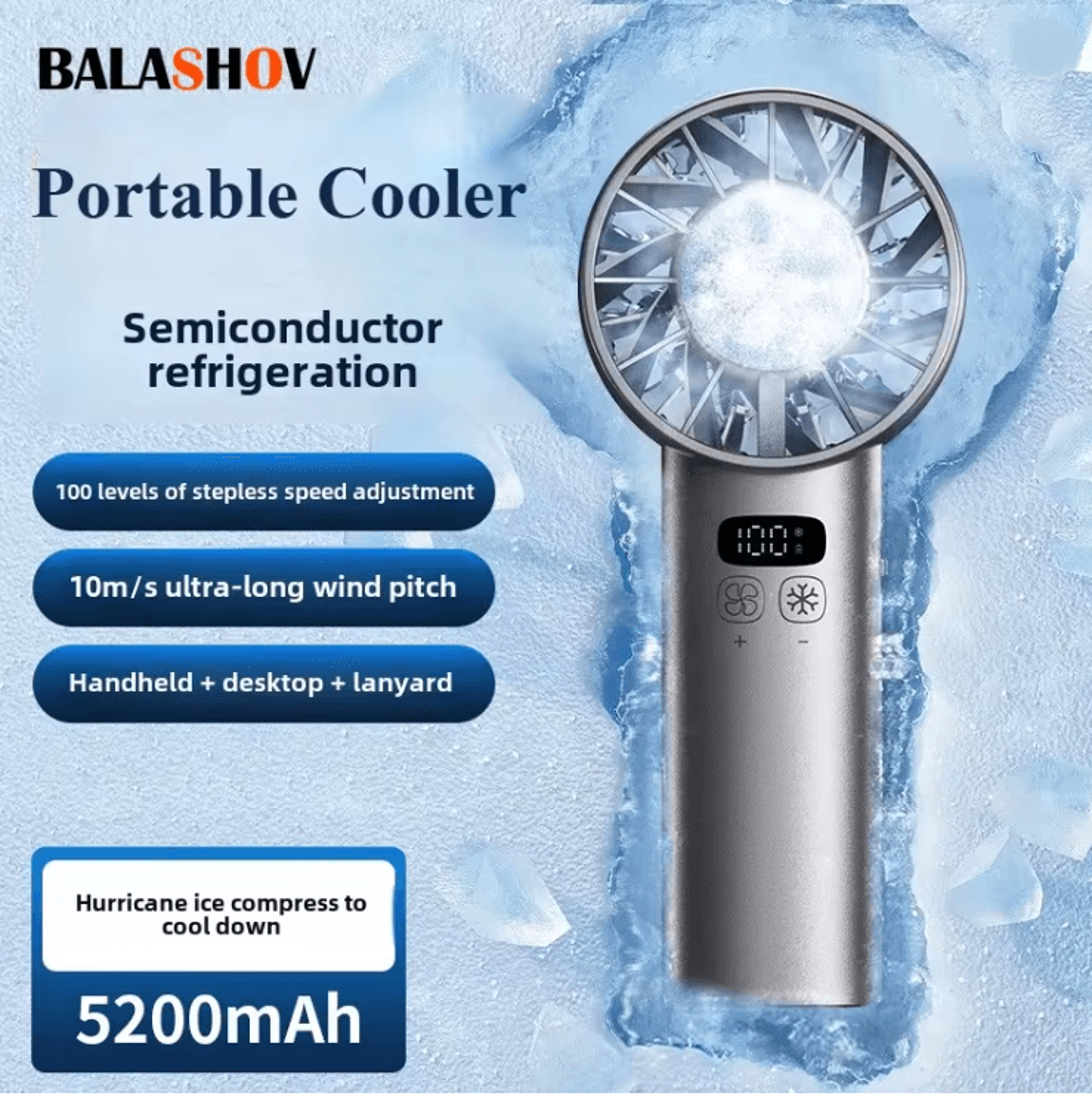 ChillBreeze Portable Handheld Fan With Ice Compress And USB Rechargeable Power 0