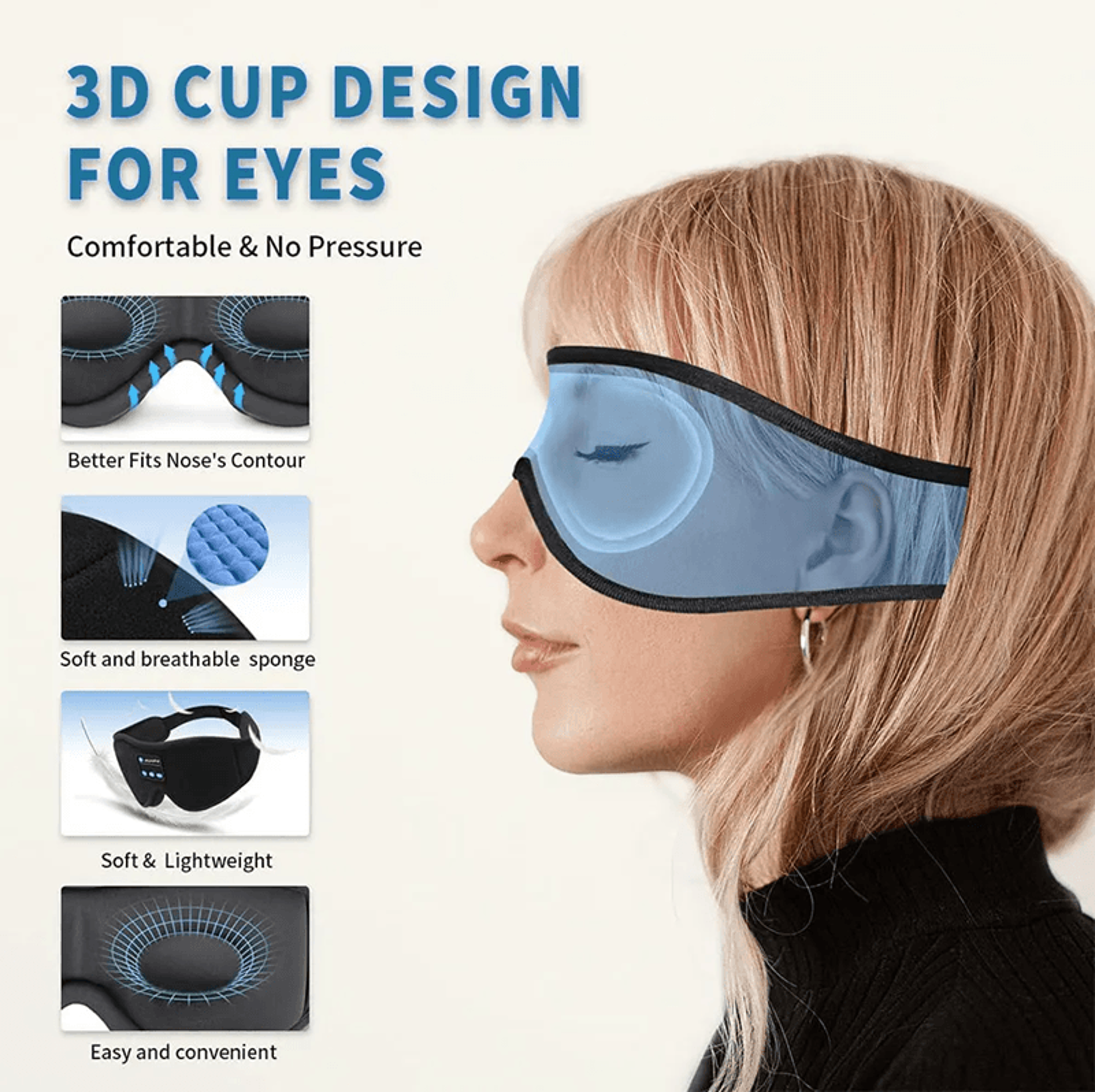 DreamBeats Bluetooth Sleep Mask With Built In Headphones And 3D Eye Cover 0