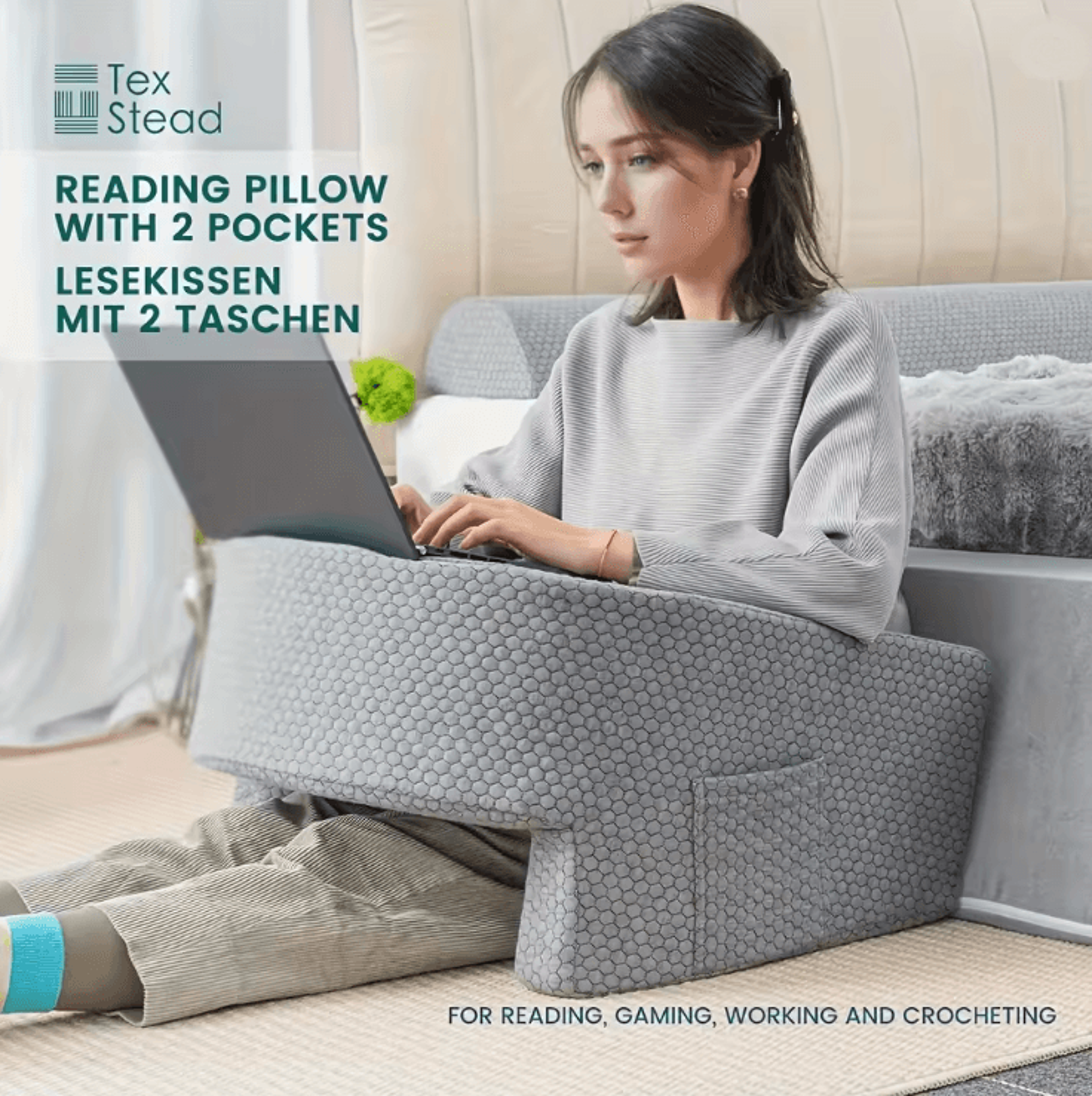 Extra Large Memory Foam Reading Pillow With Arm Rests For Bed Rest And Gaming 2
