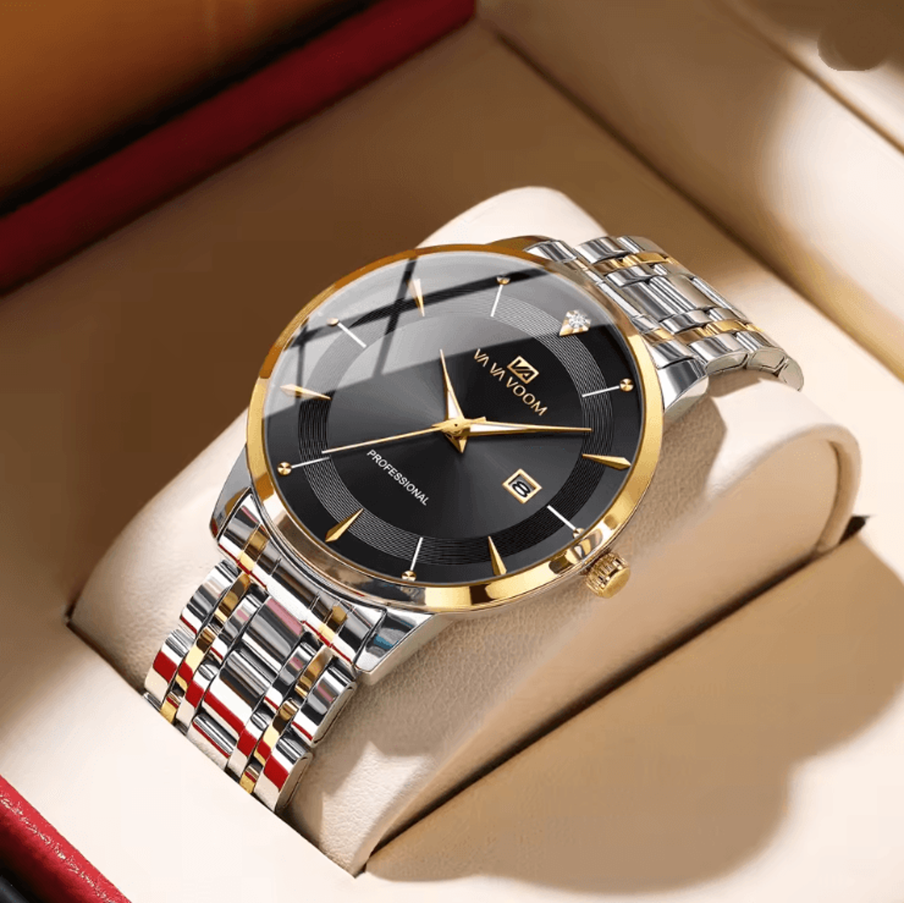 Luxury Mens Stainless Steel Watch With Quartz Movement And Rhinestone Detailing 3