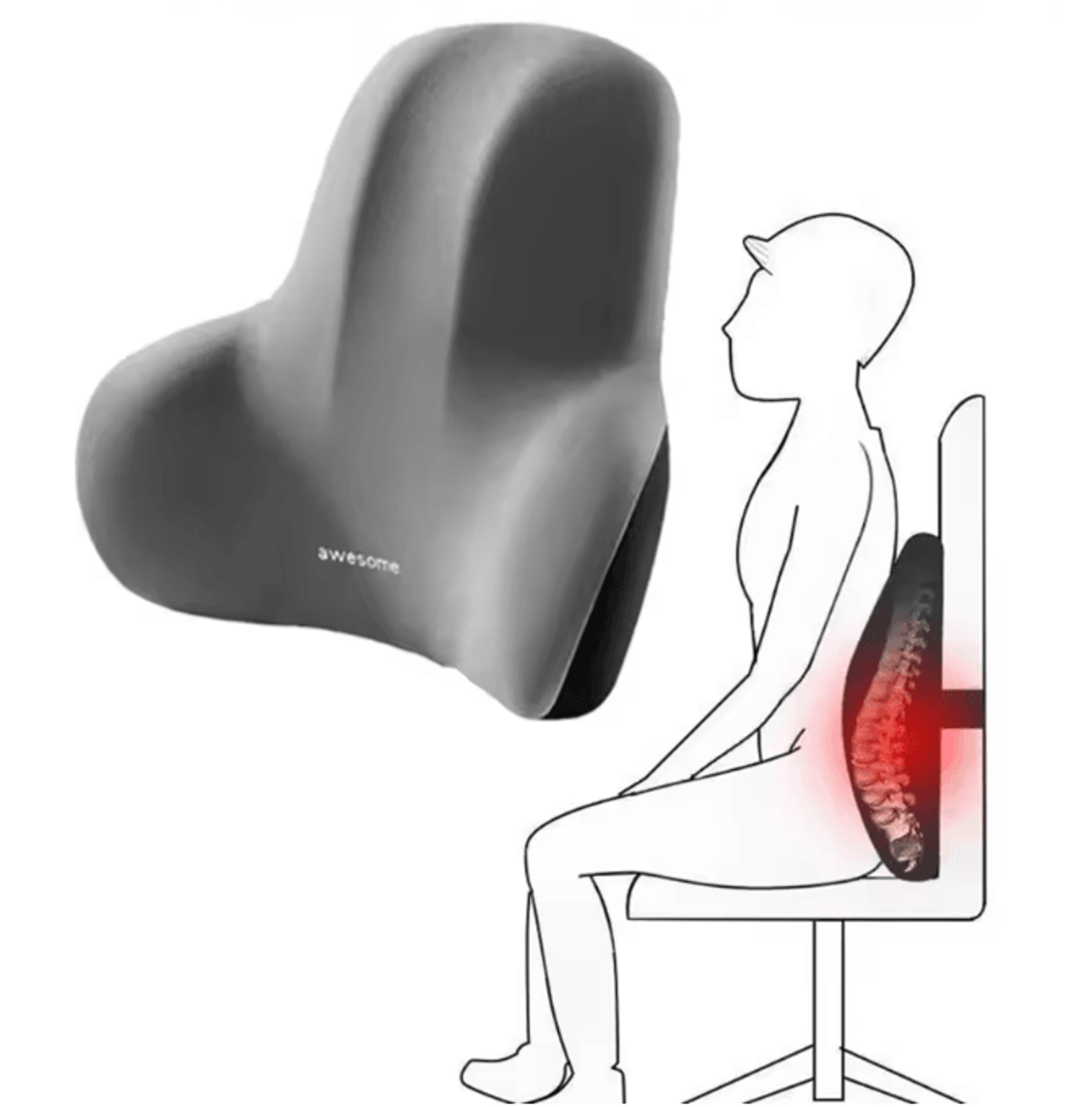 ErgoComfort Memory Foam Lumbar Support Cushion For Car Office And Gaming Chairs 0