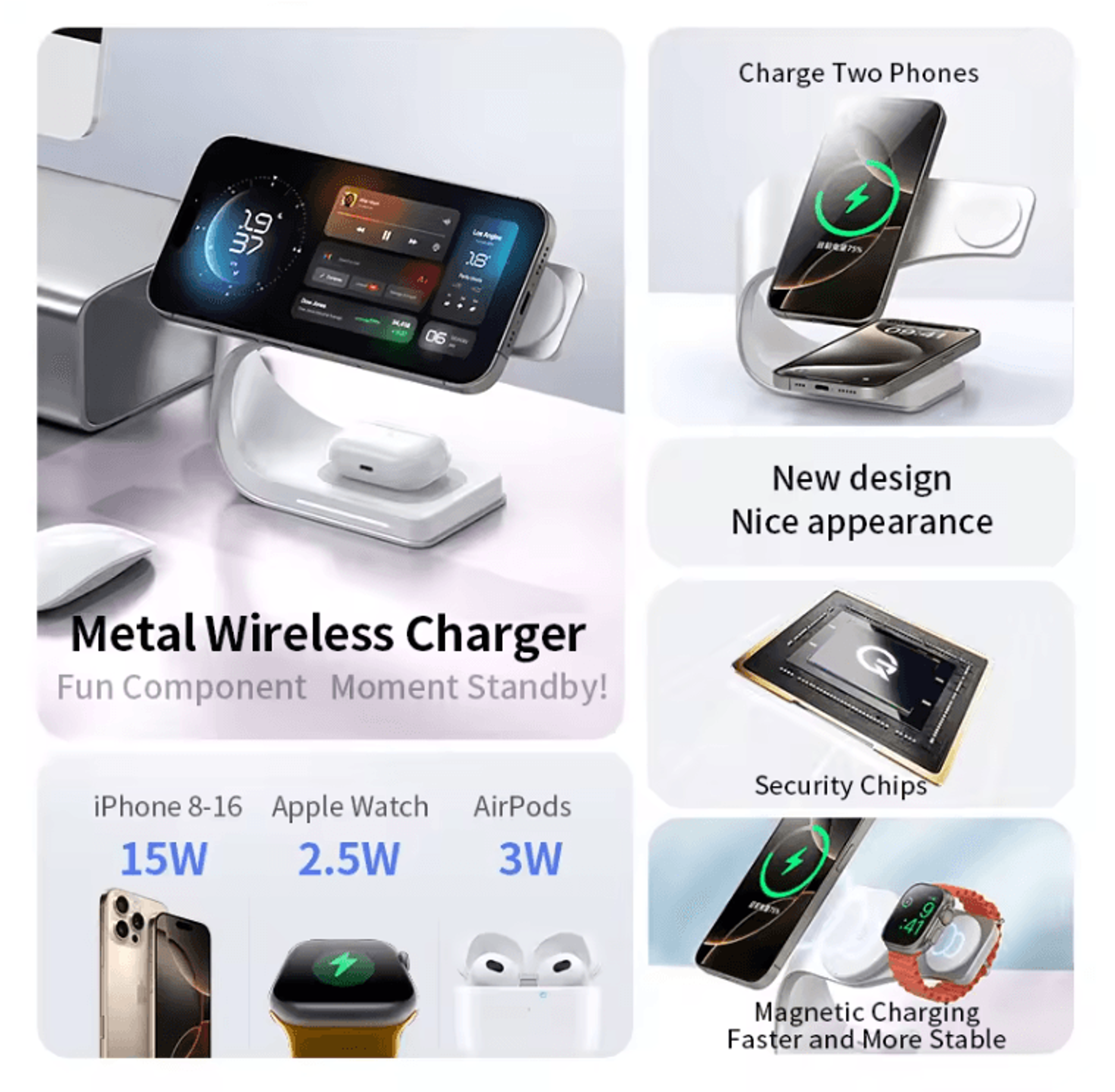 4 In 1 Wireless Charging Station With Magnetic Fast Charging Dock For IPhone Airpods And Apple Watc 2