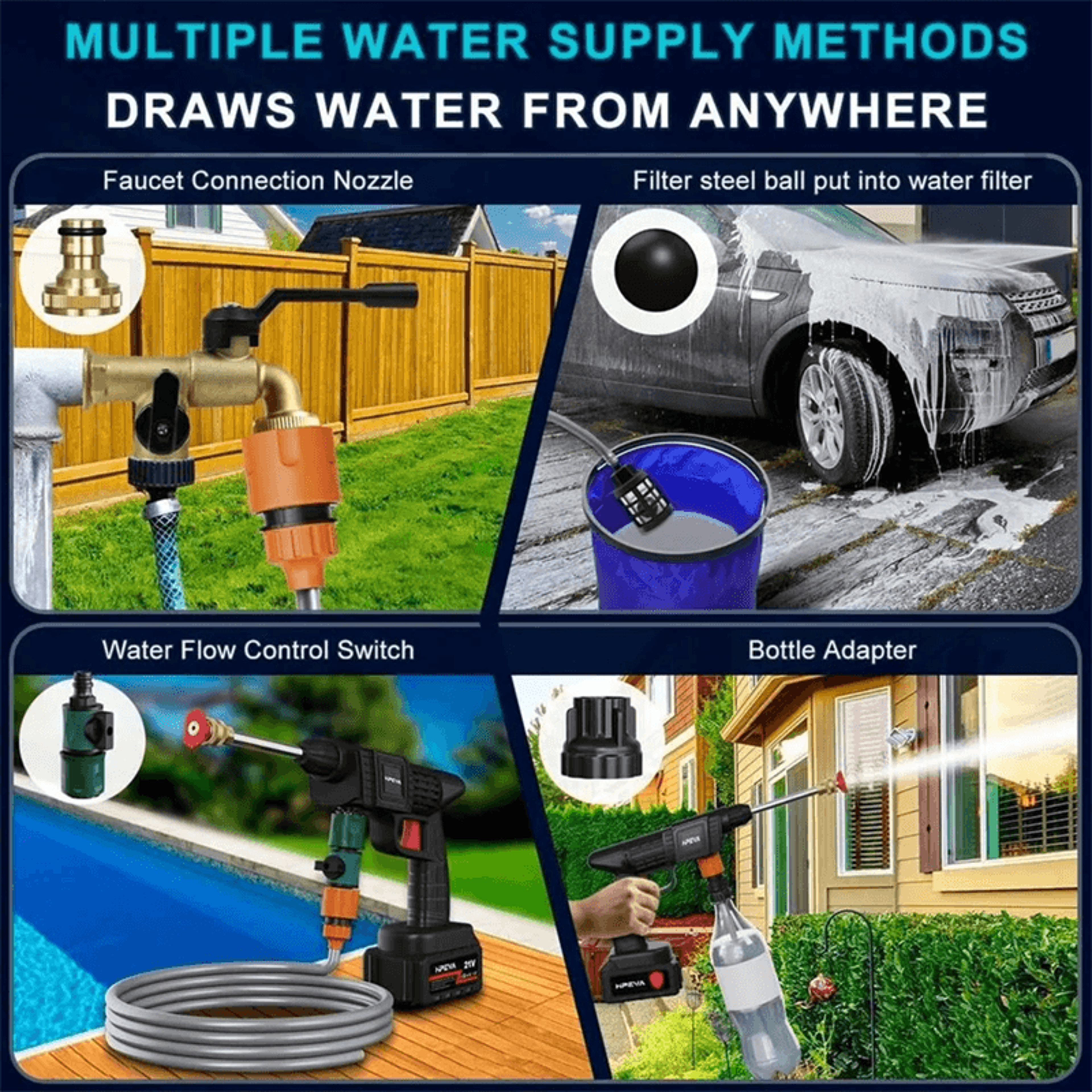 Cordless High Pressure Car Washer With Rechargeable Battery And Foam Spray Gun 2