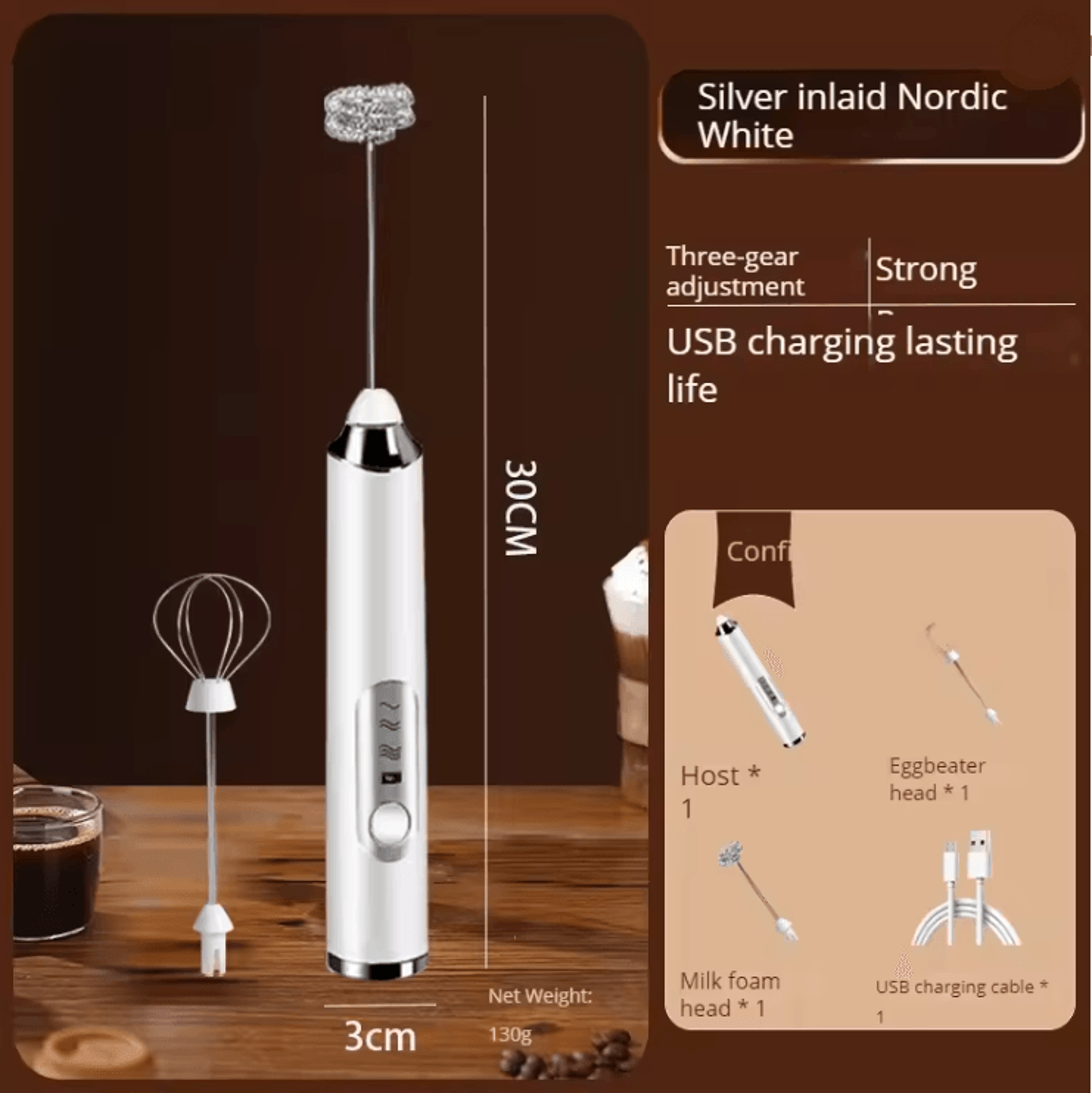 Wireless Handheld Milk Frother With Double Whisk And Three Speed Control 6