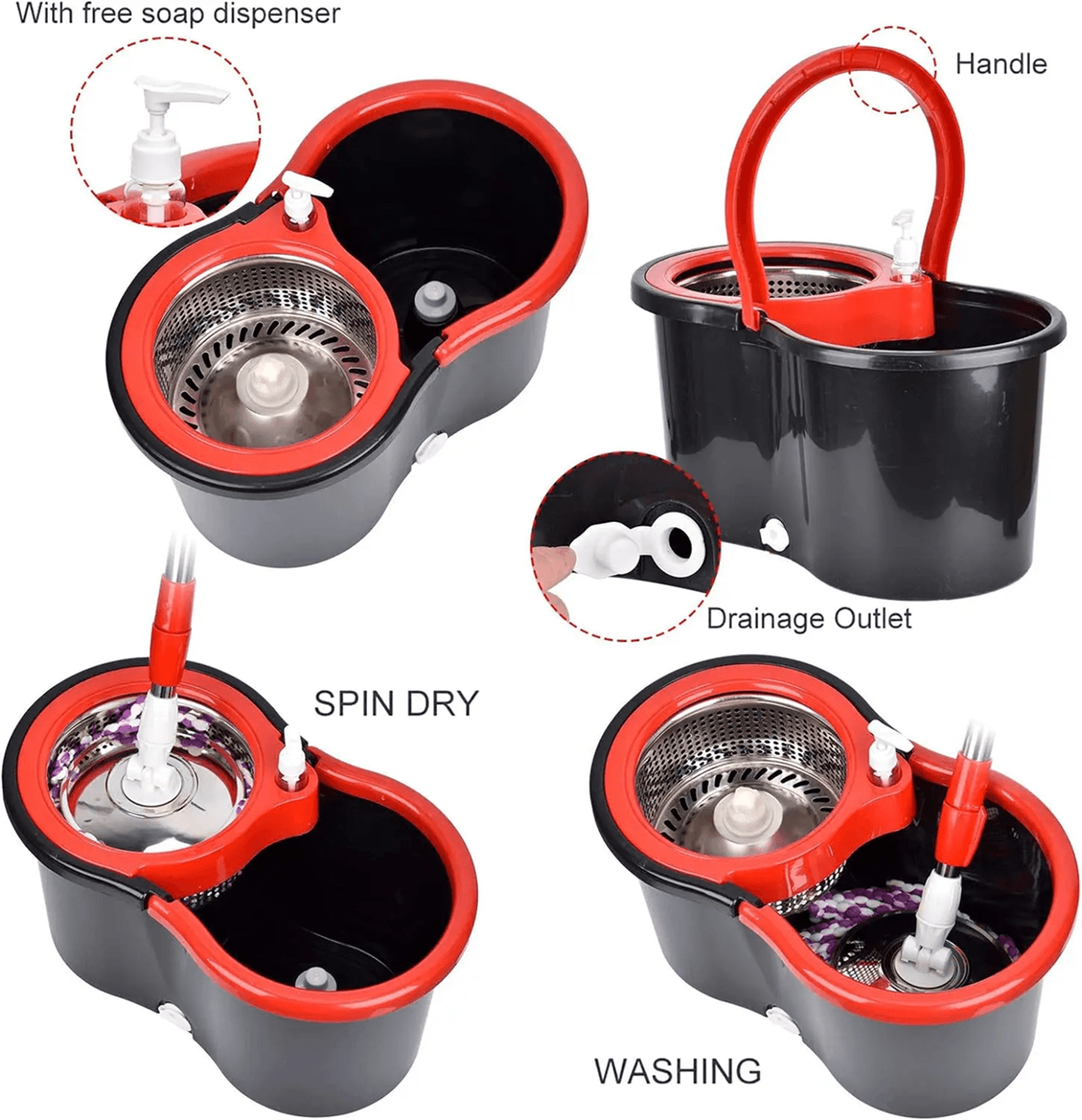 AquaSpin 360 Stainless Steel Spin Mop And Bucket Set With 3 Microfiber Heads 3