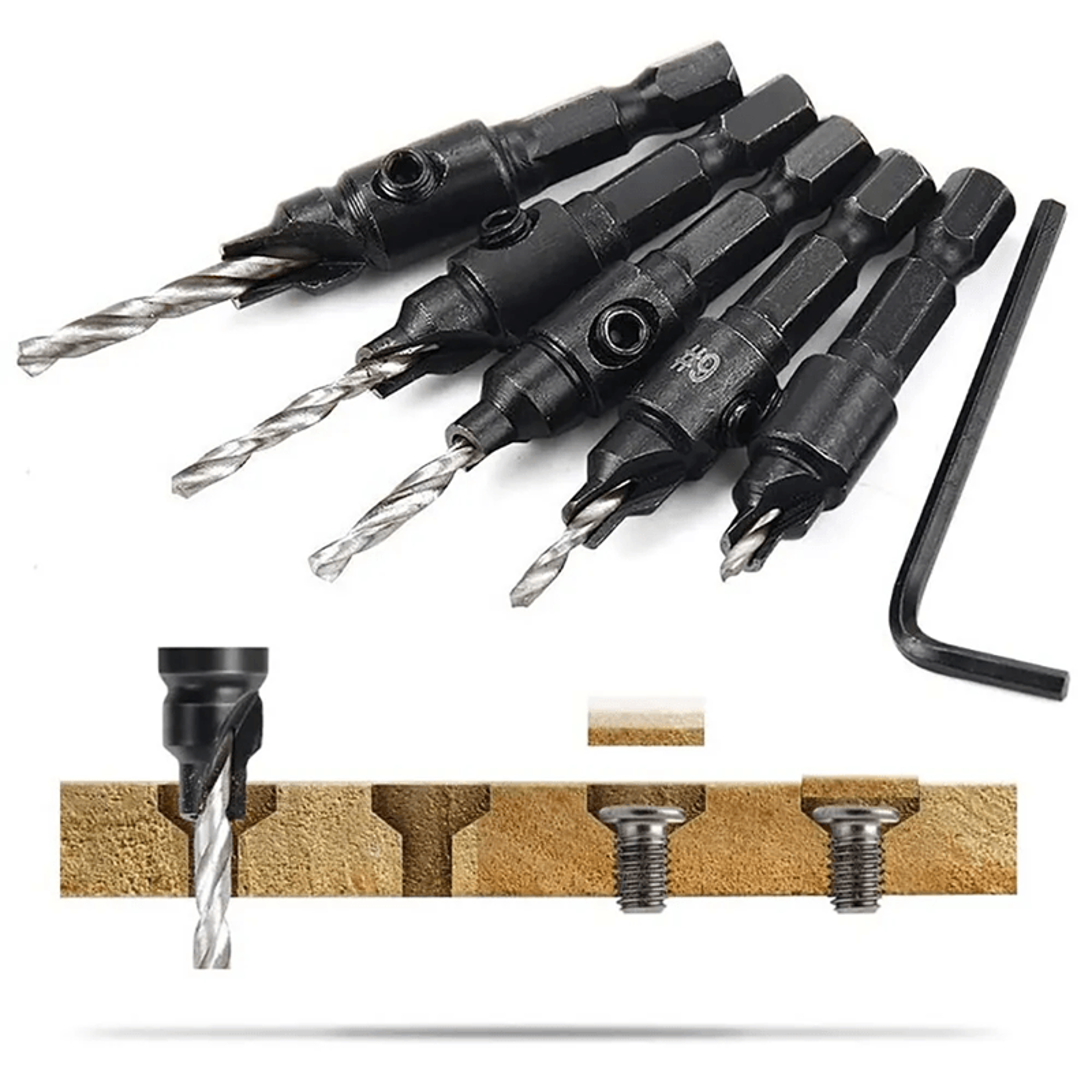 ProDrill 5 Piece Woodworking Countersink And Chamfer Drill Bit Set 1