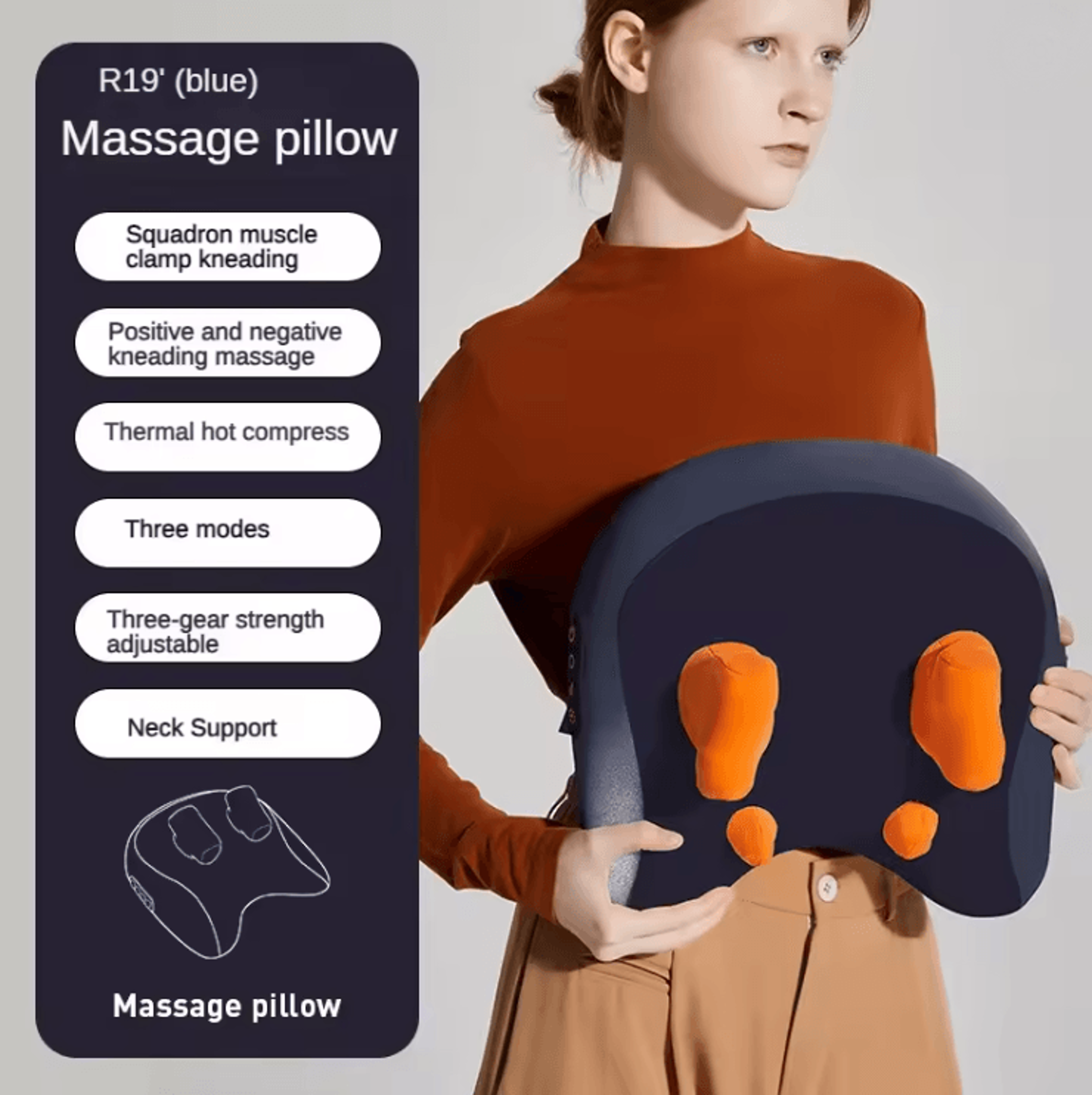 Wireless Heated Shiatsu Massage Pillow For Neck Back Waist And Legs 4