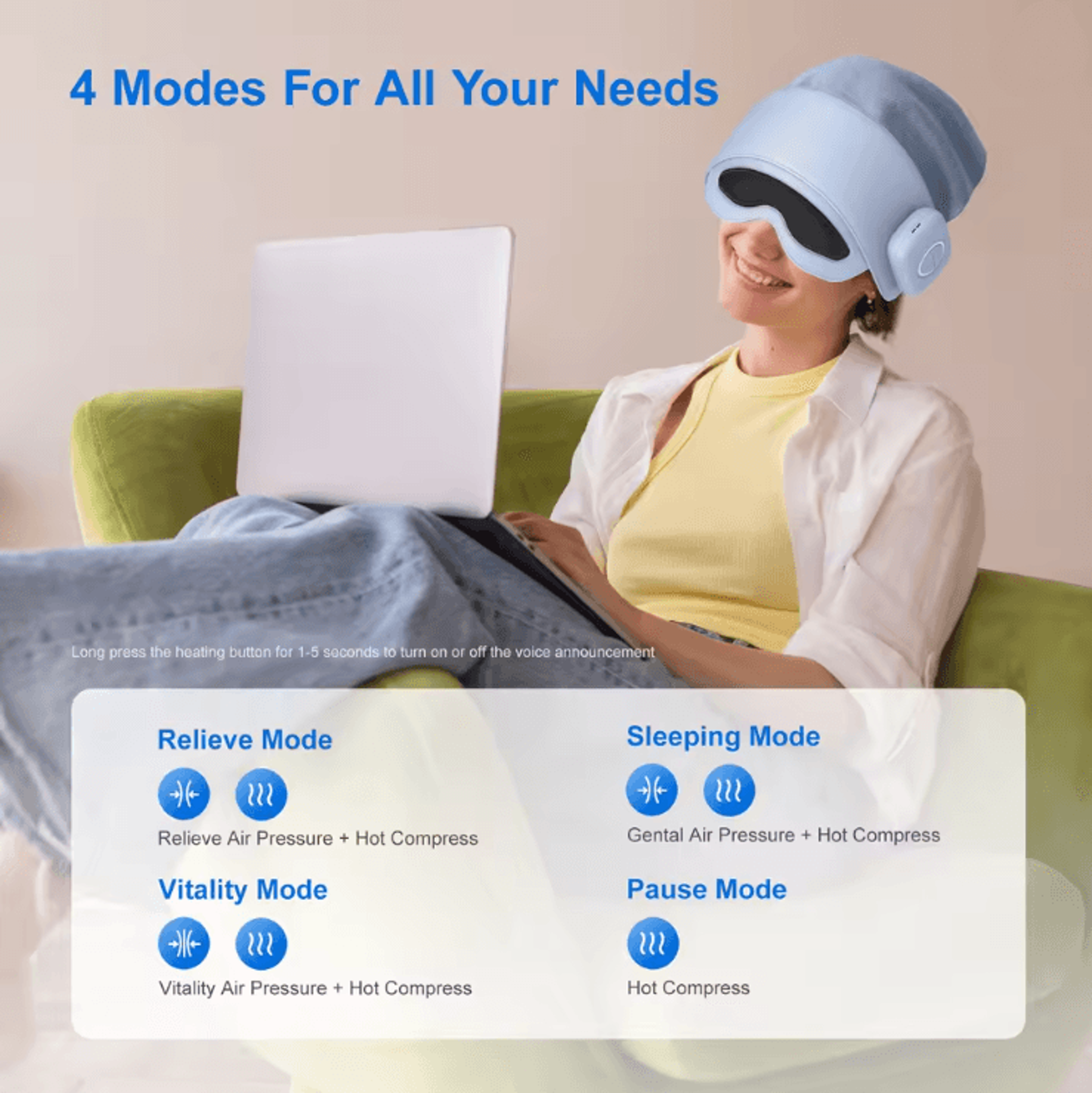 ZenWave 4Mode Head  Eye Massager With Heat Vibration  Bluetooth Music 1