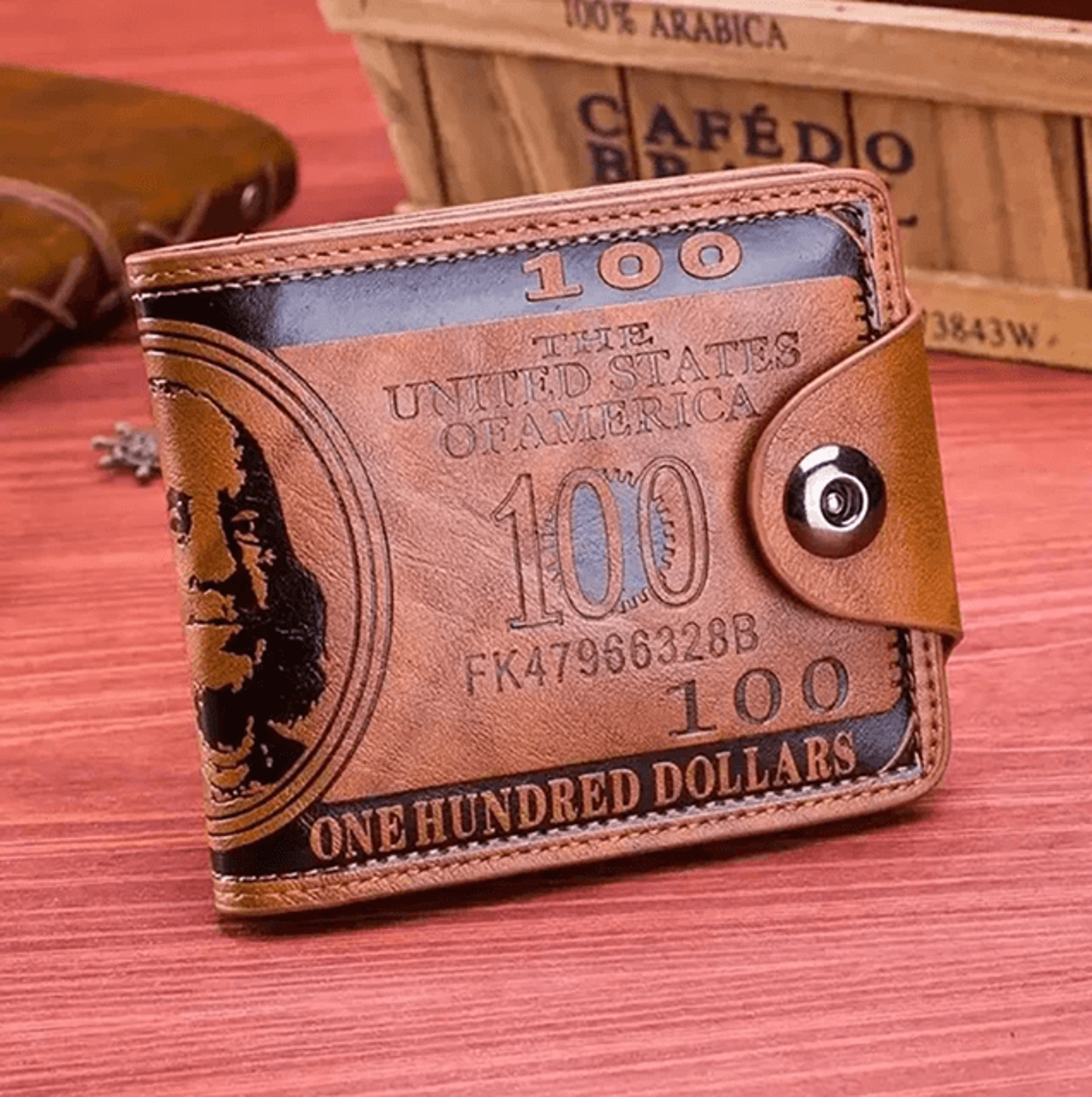 CashLux Mens Leather Wallet With Zipper And Dollar Pattern Design 3