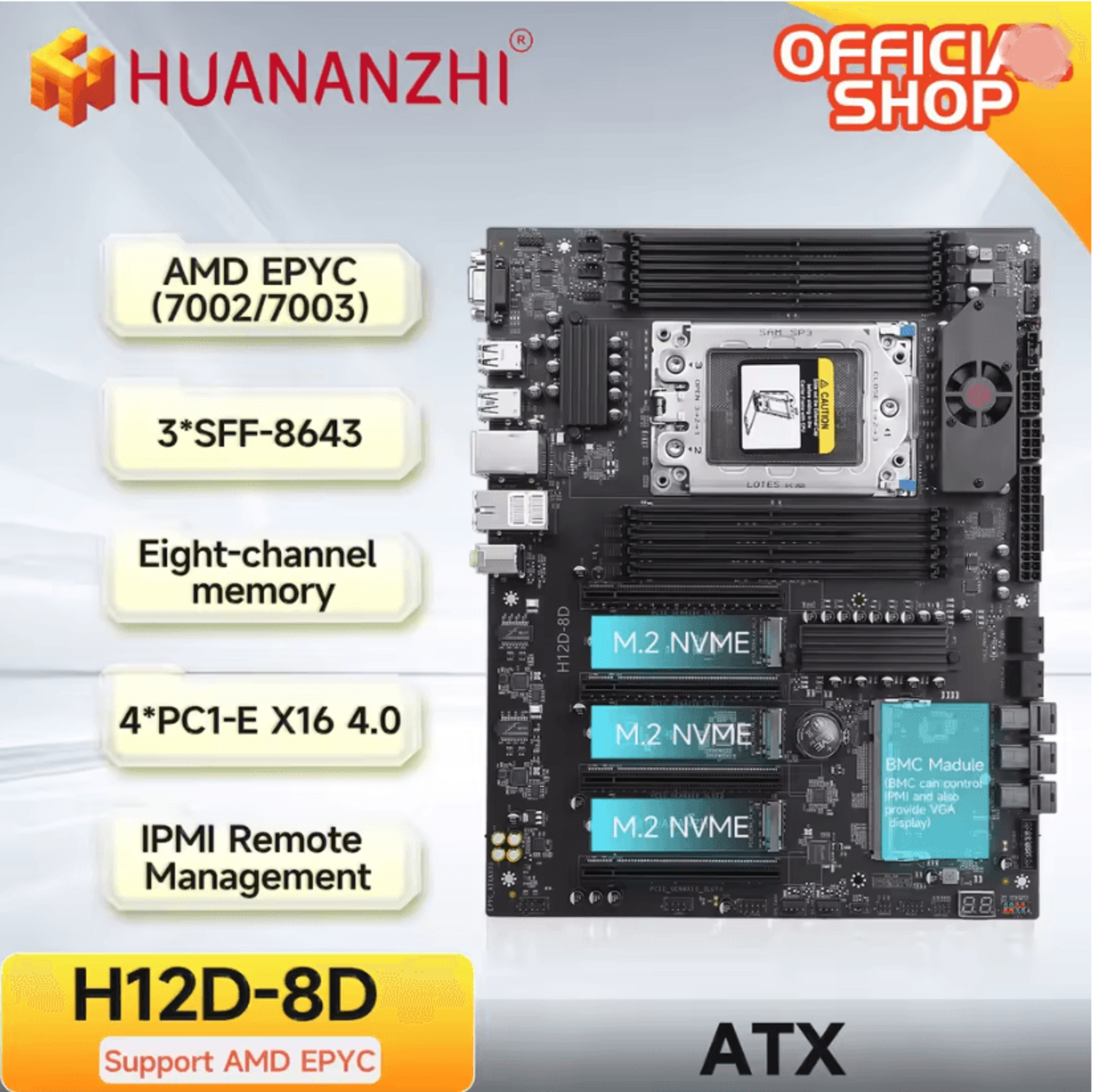 huananzhi h12d 8d amd server motherboard with bmc support