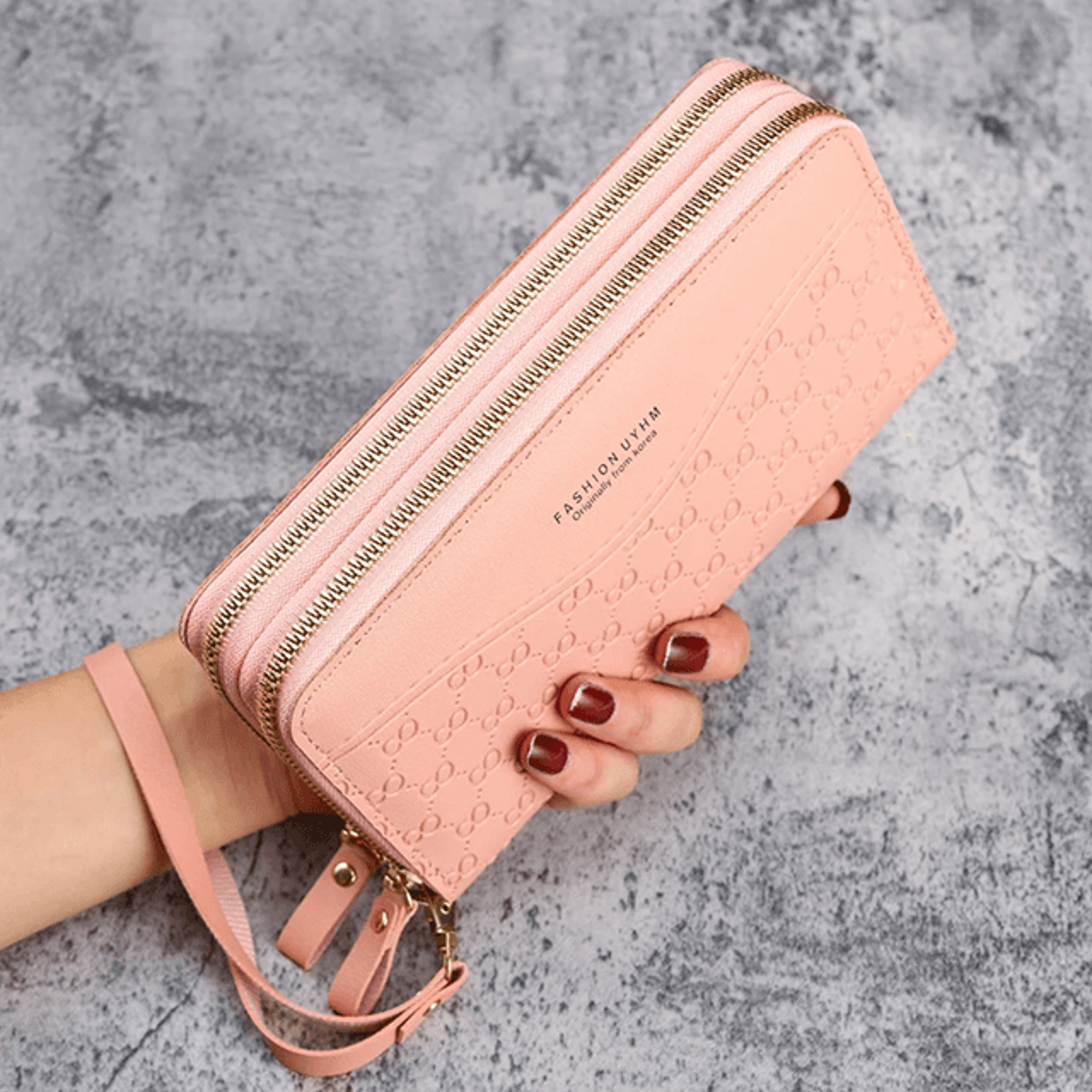 Fashion Embossed Long Zipper Wallet Large Capacity Phone Pocket Purse 5