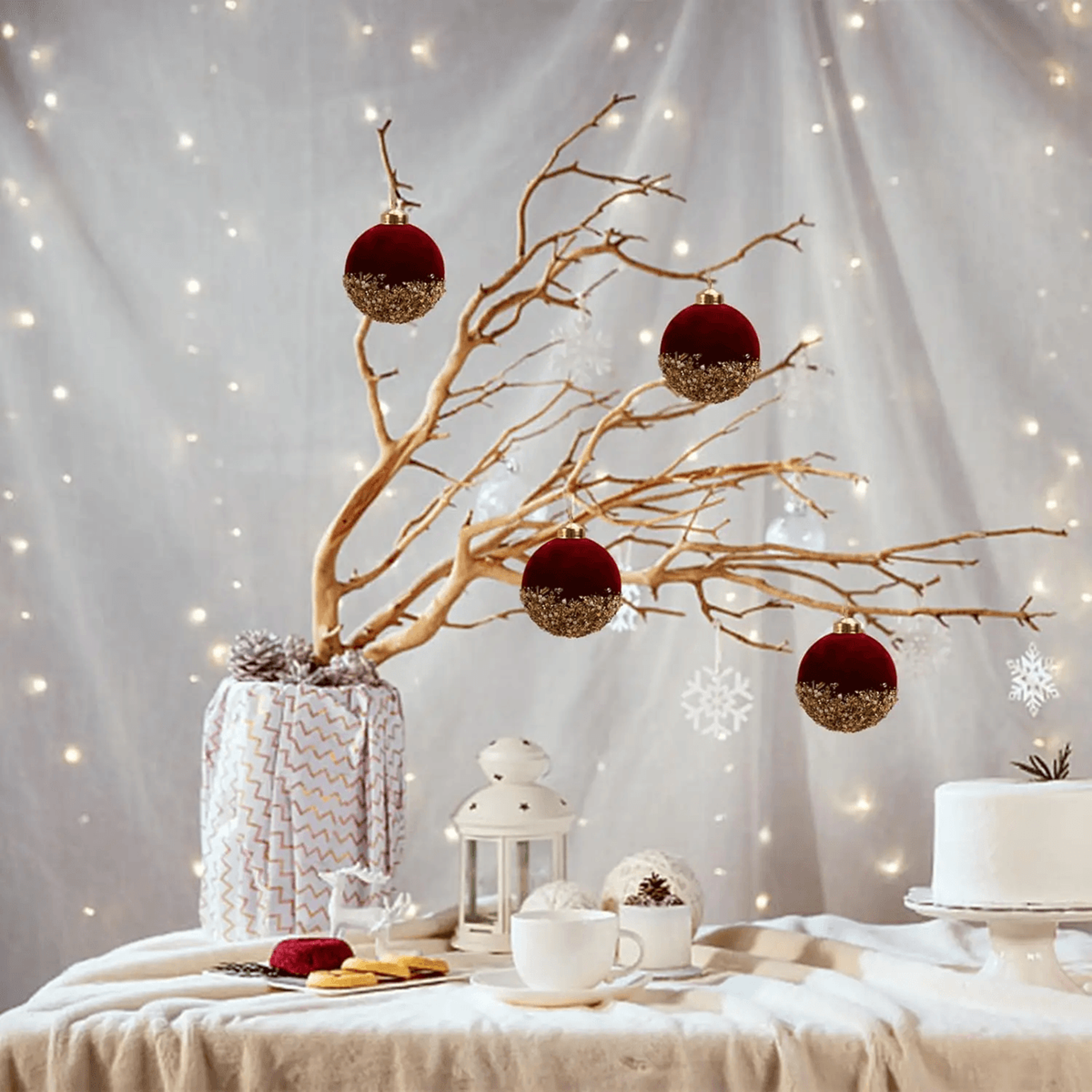 VelvetGlitz 3Inch Red Velvet  Sequin Christmas Balls Set Premium Glitter Ornaments For Tree And Par 0