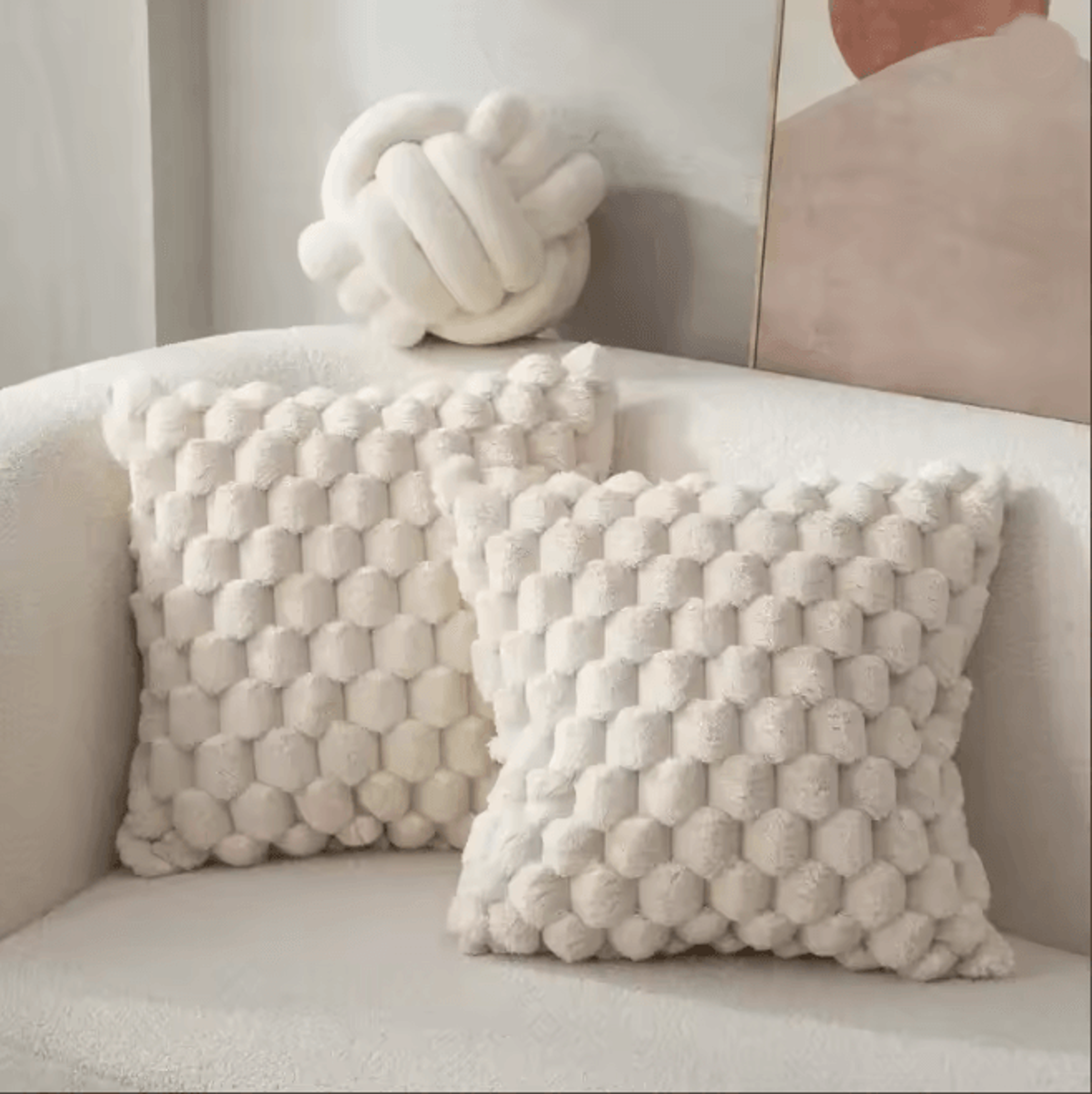 CozyWeave 3D Plush Throw Pillowcase With Pineapple Grid Pattern 3