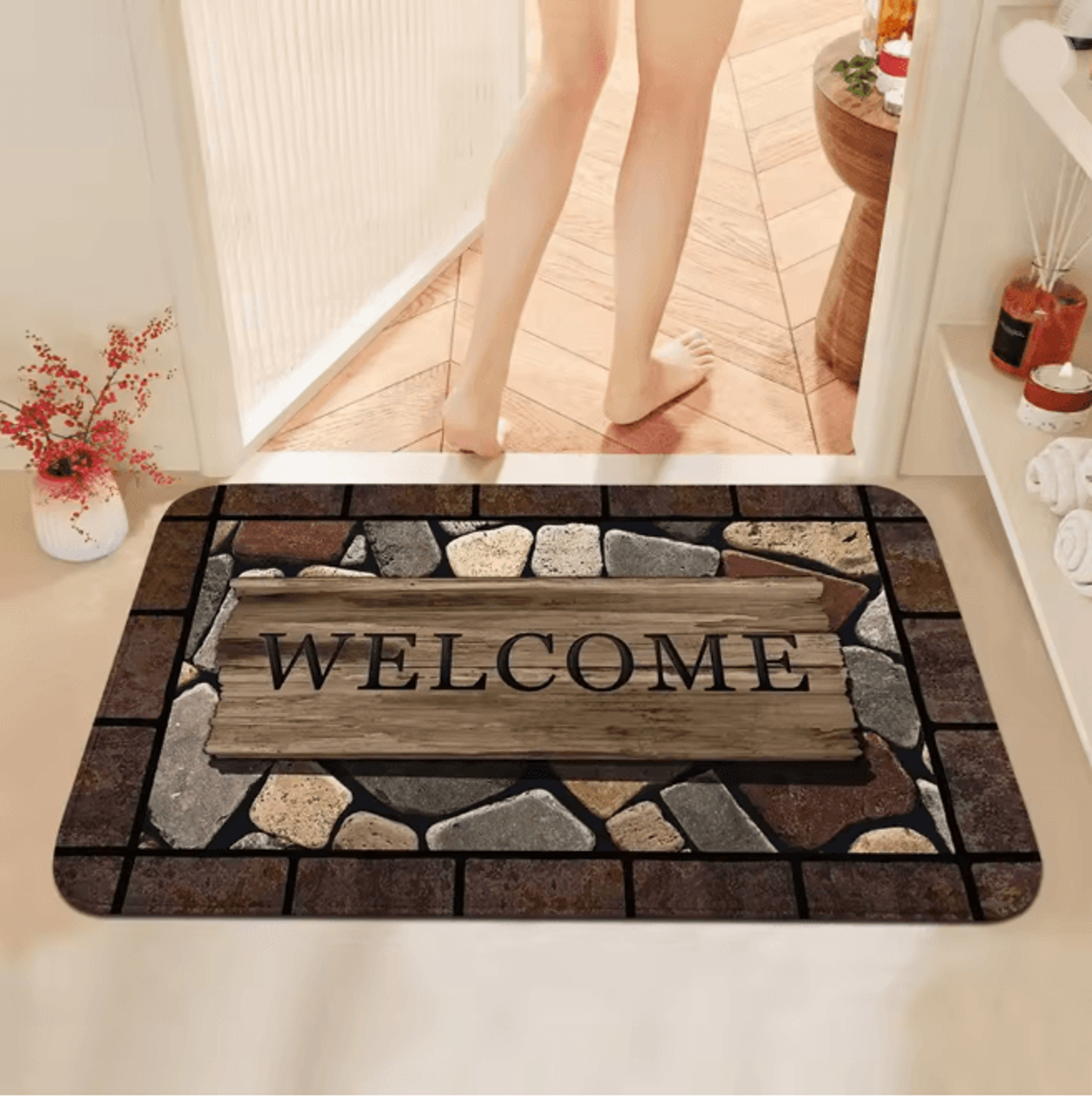 FloralWelcome AntiSlip Doormat For Home And Garden 0