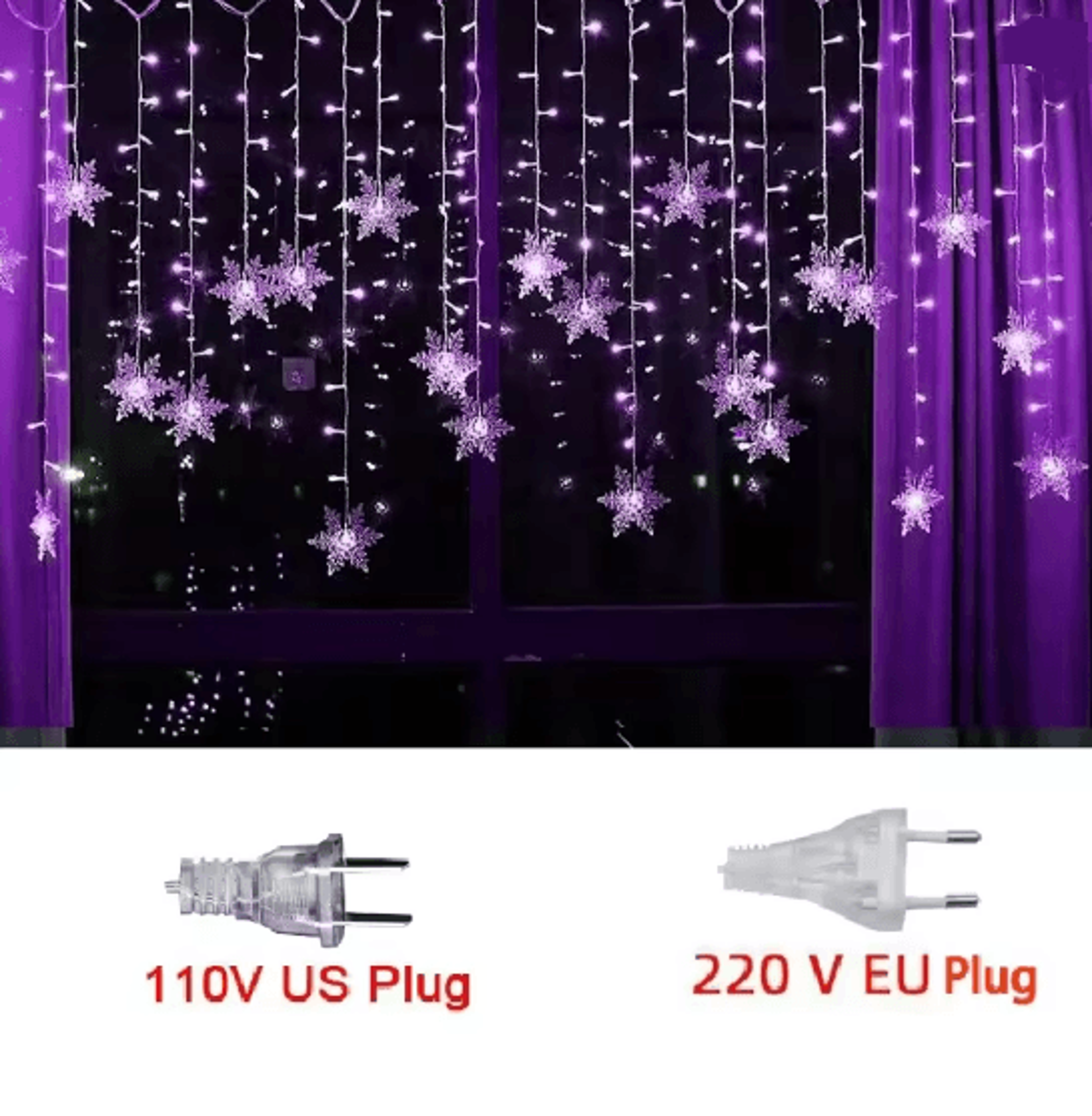 SnowGlow 32 M Snowflake LED Curtain Lights  Waterproof Holiday Fairy String Decor 3