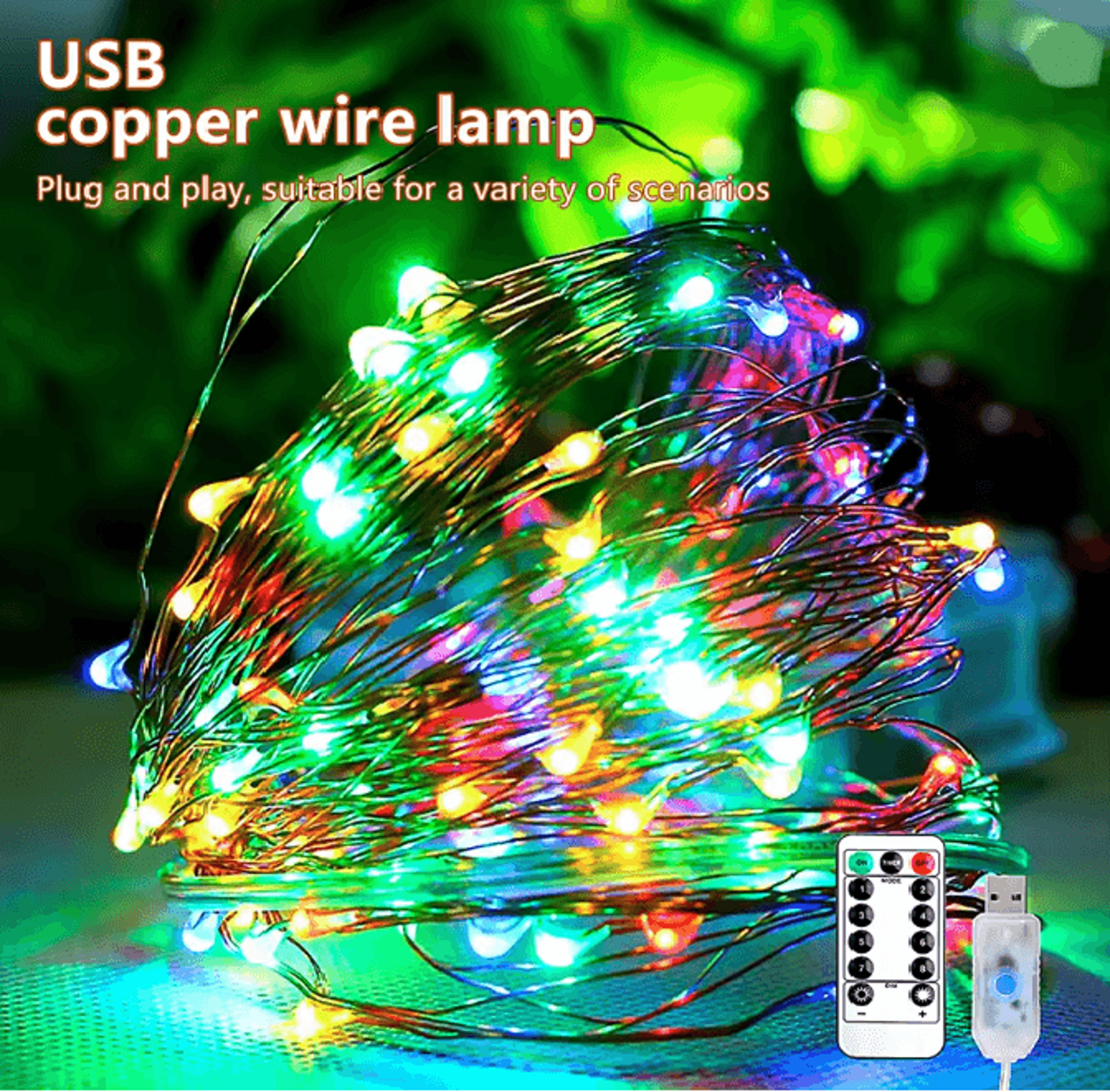 USB LED String Lights Copper Silver Wire Garland 5