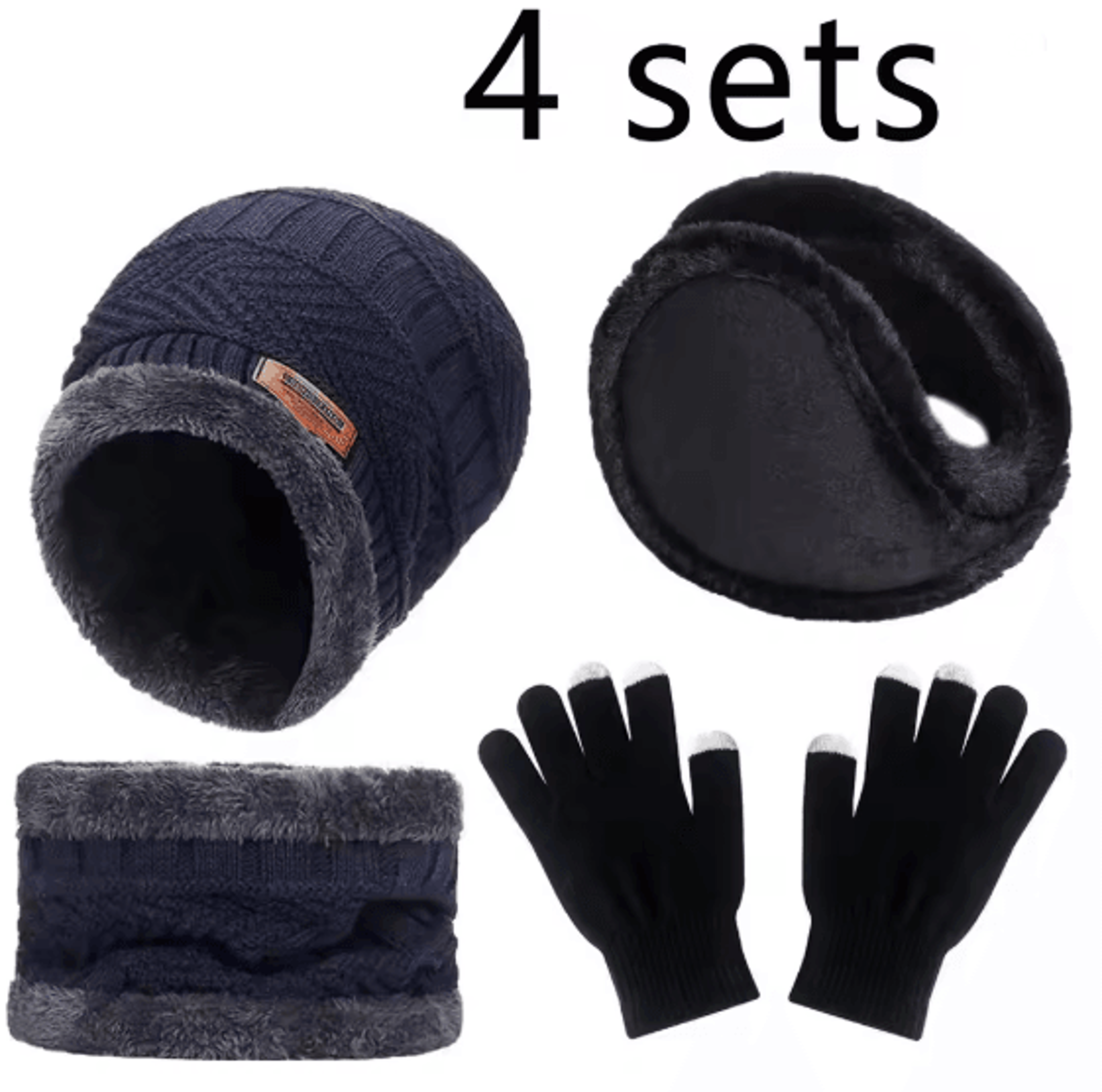 WinterGuard 4Piece Velvet Hat Scarf  Gloves Set 8