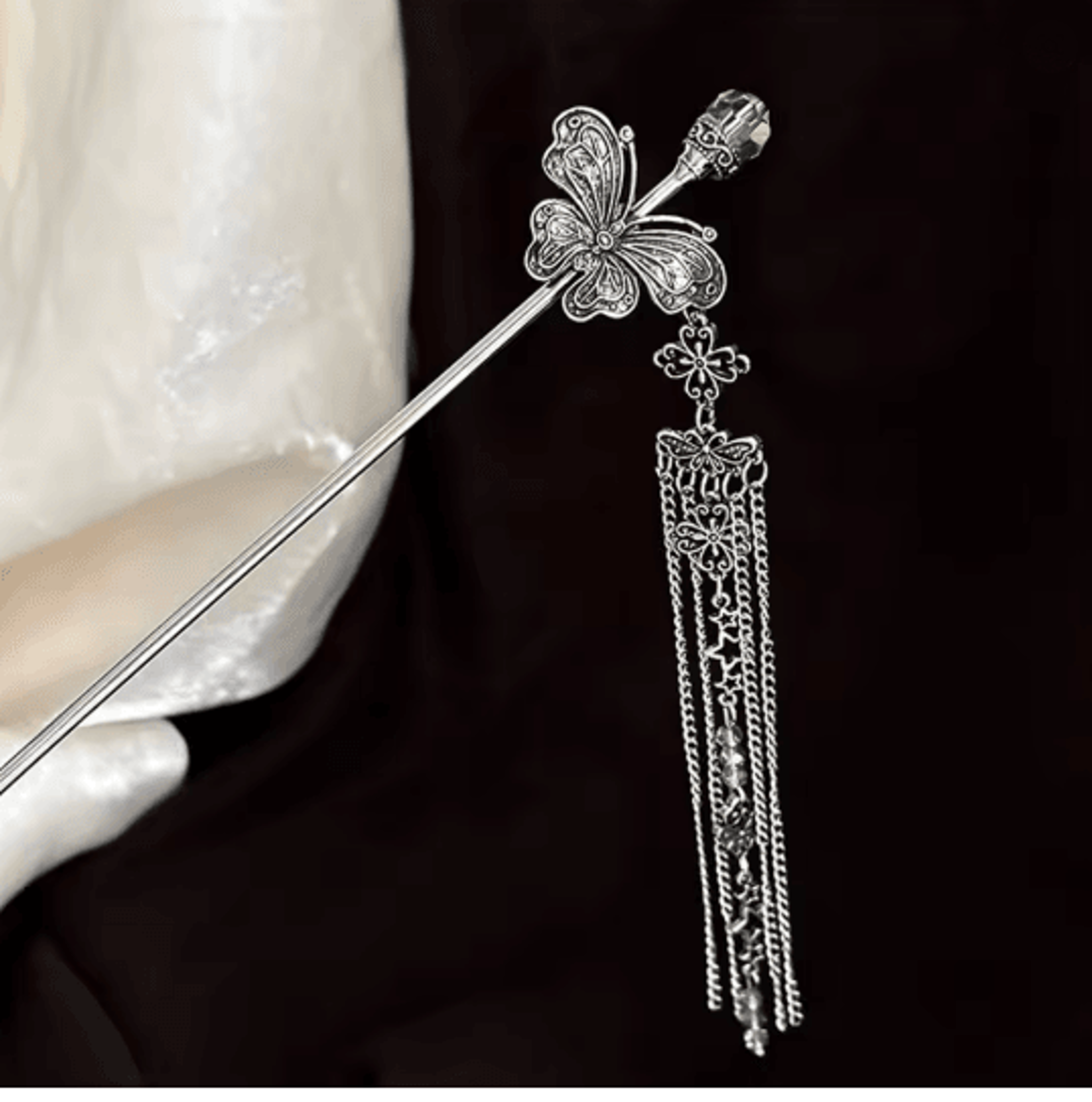 InkBloom Neo Chinese Flower Tassel Hair Stick For Women 10