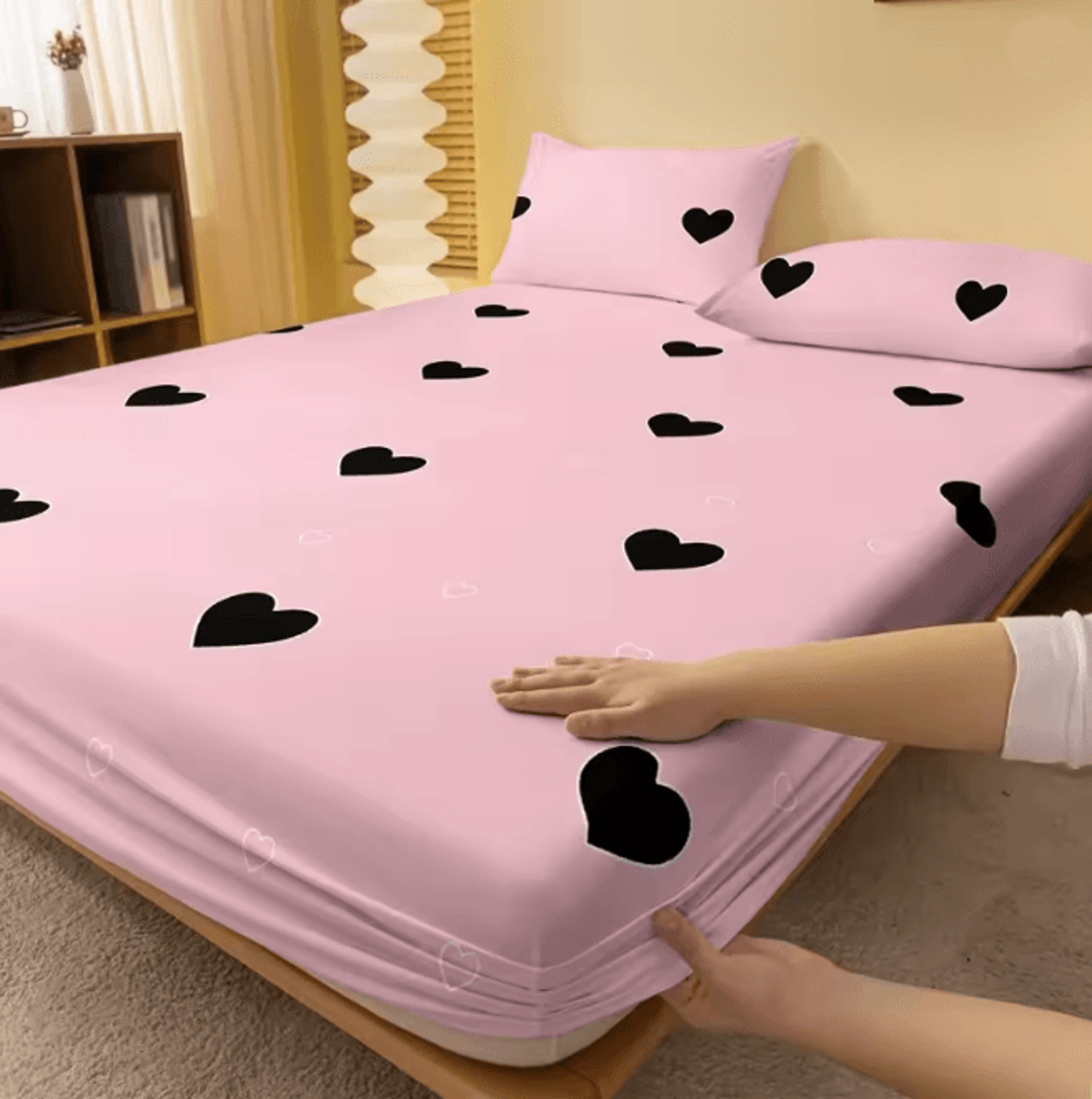 heart geometry printed matte fitted bed sheet