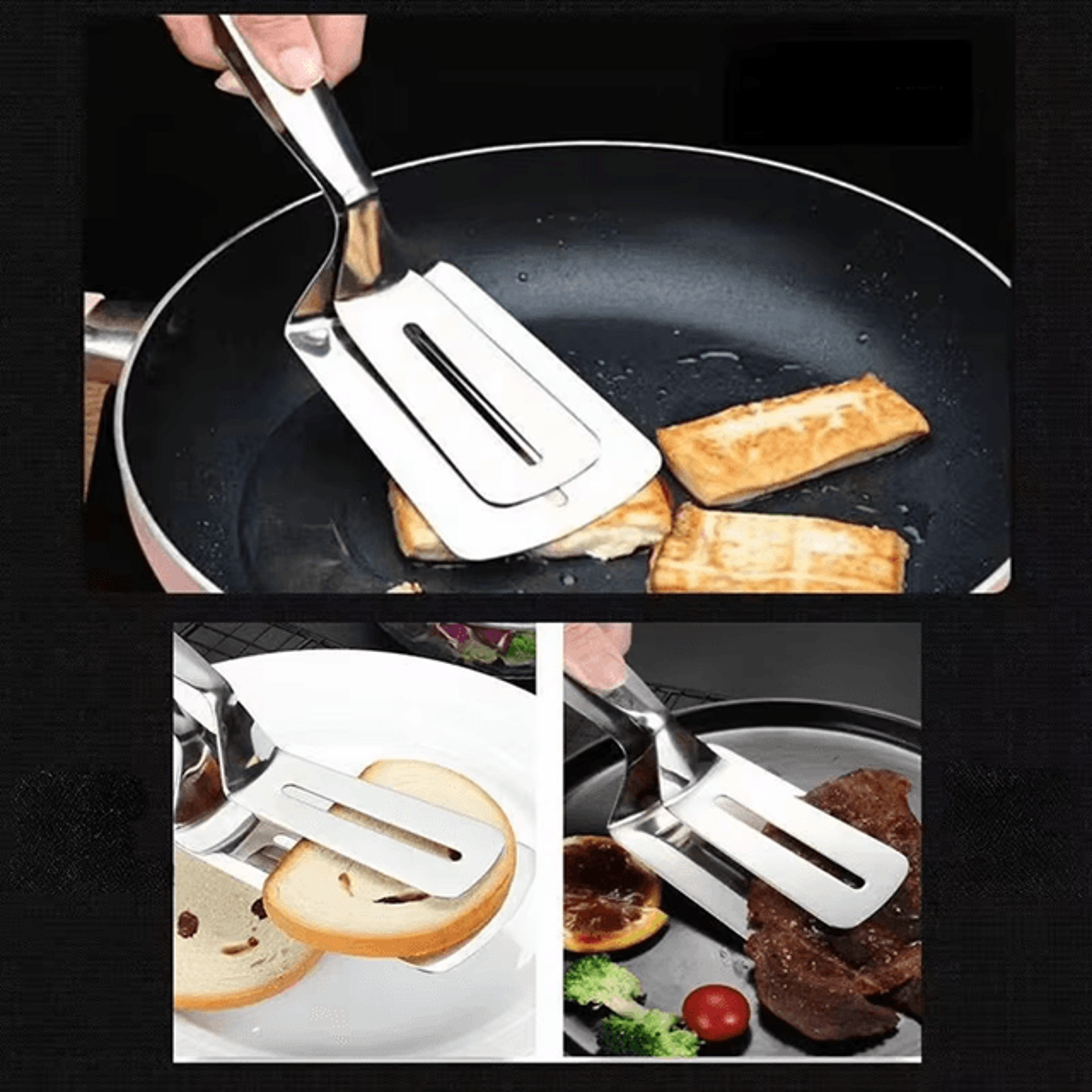 Stainless Steel Steak And Food Clamp Tongs For Cooking And BBQ 1