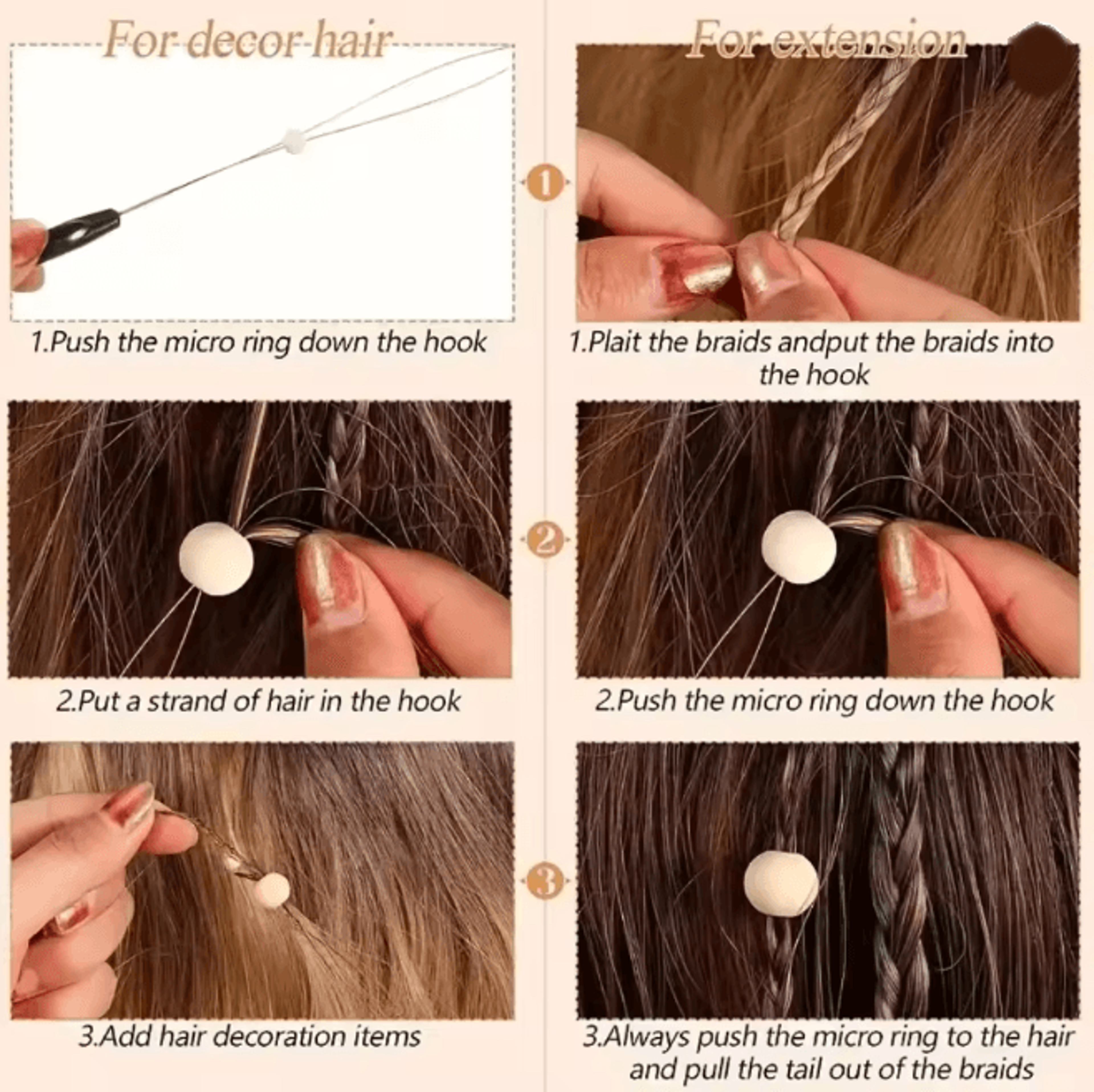 Hair Extensions Loop Needle Tool Set For Microlink Beads 3