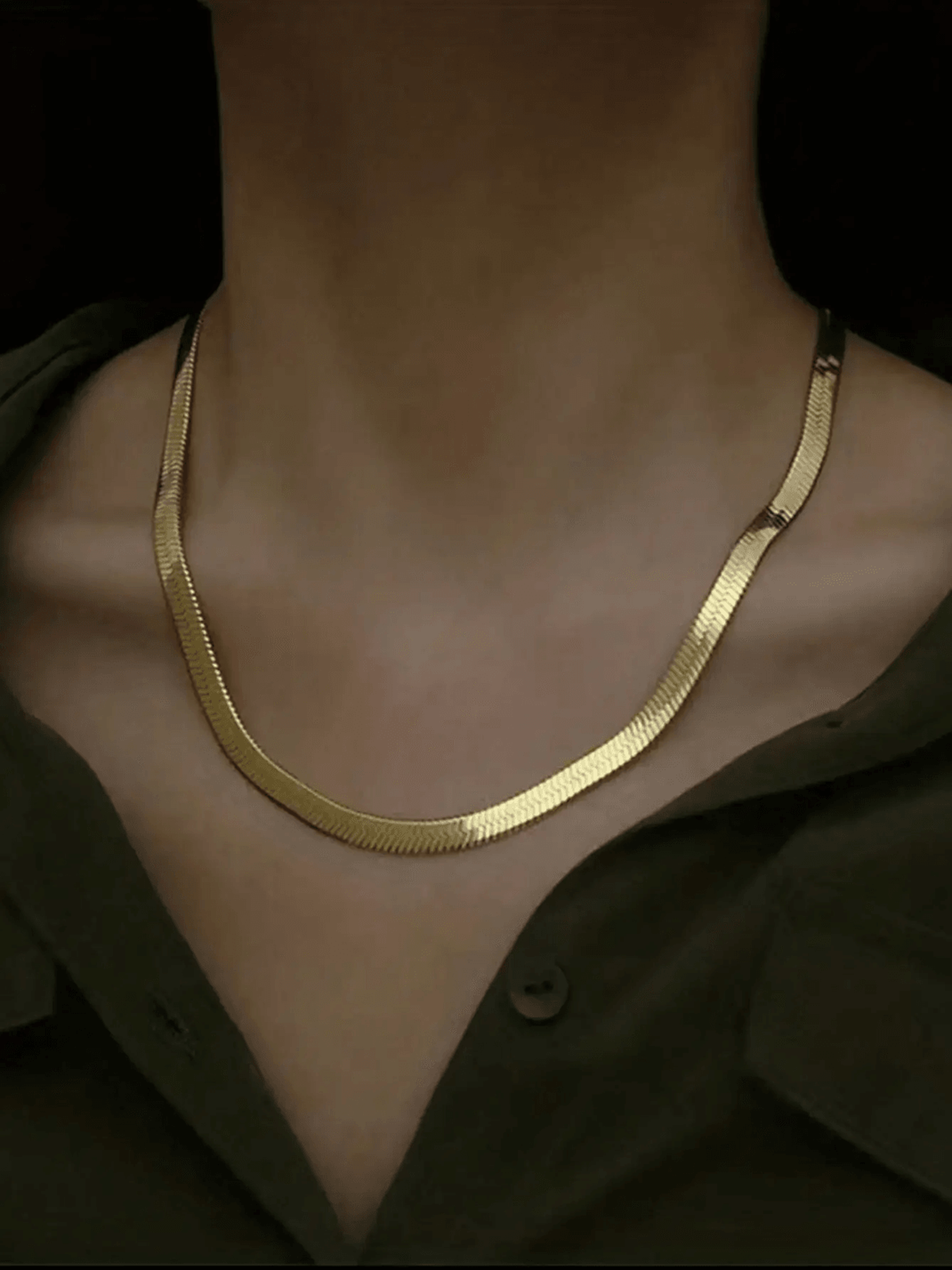 gold plated stainless steel herringbone necklace