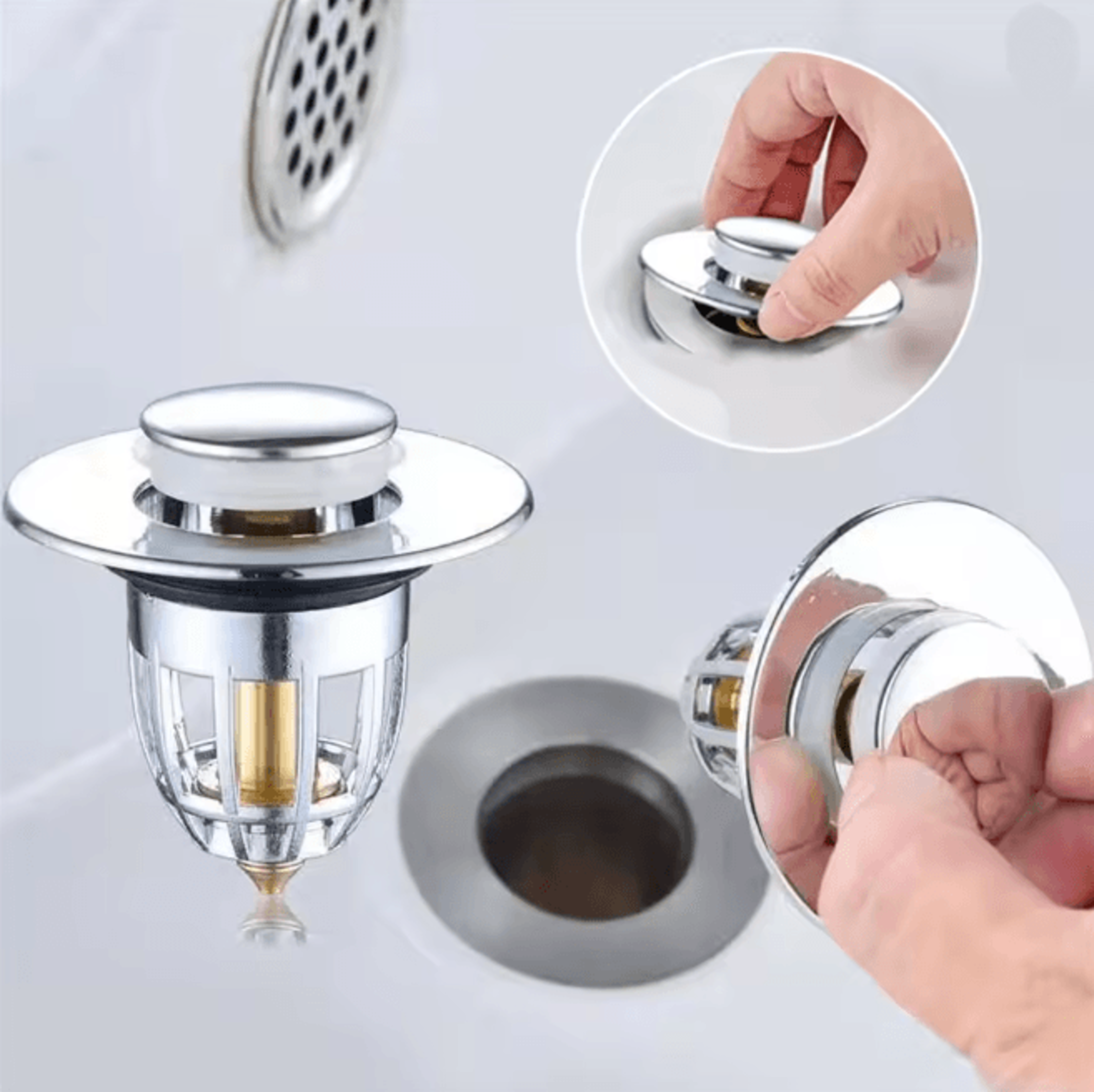 Universal Pop Up Sink Drain Stopper With Hair Catcher 1