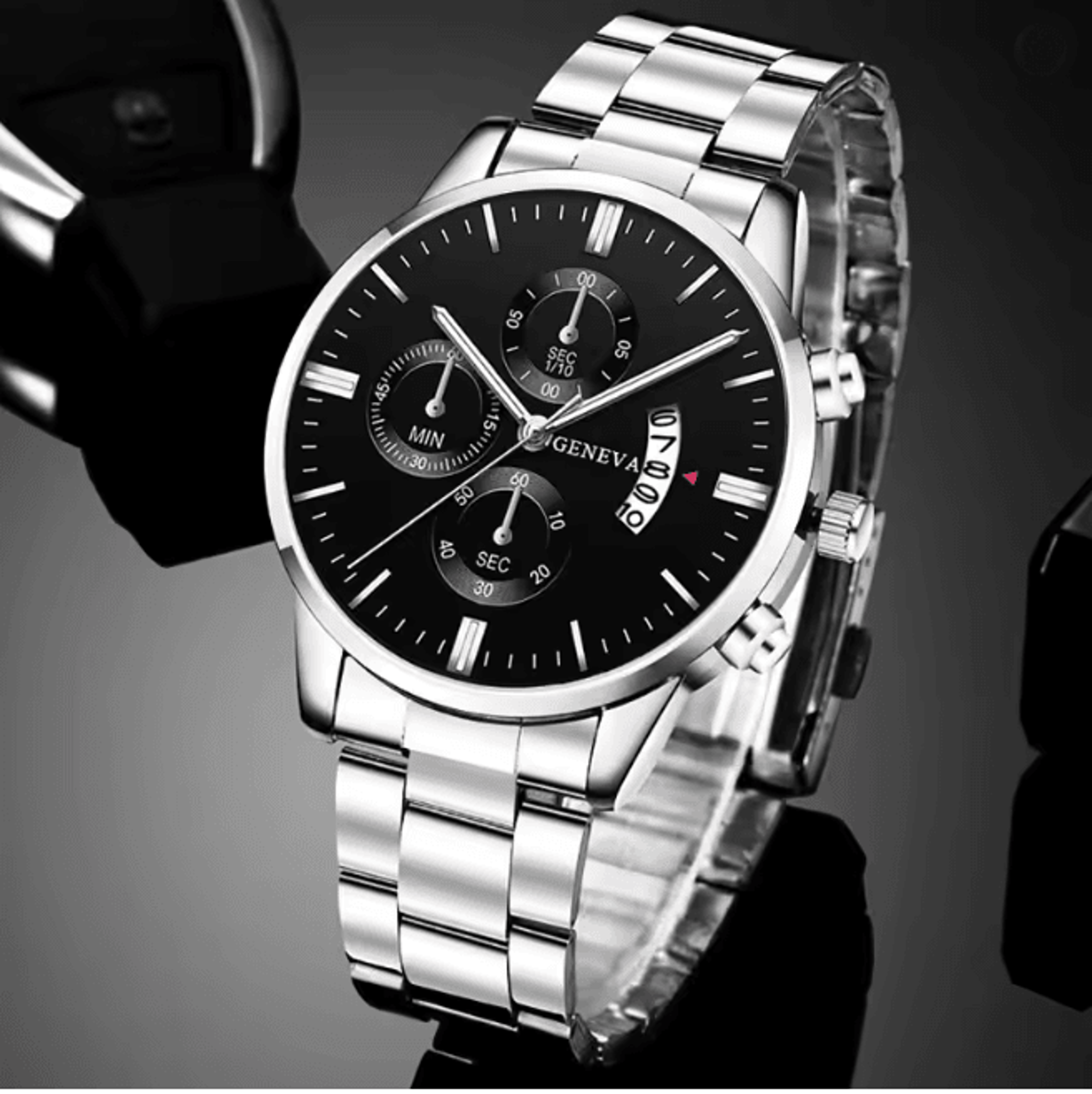 silver stainless steel luxury quartz watch
