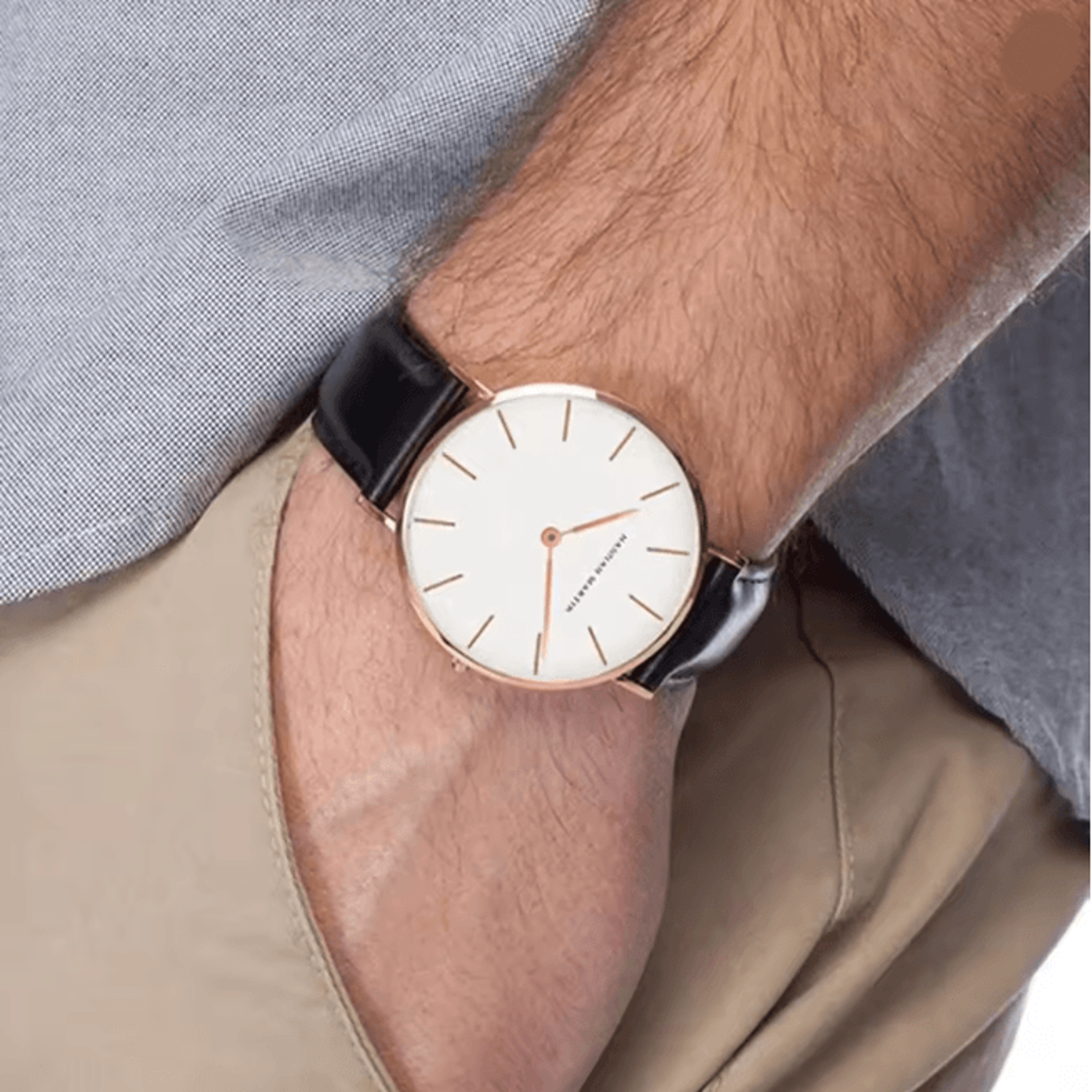 Rose Gold Leather Quartz Watch For Men And Women 0