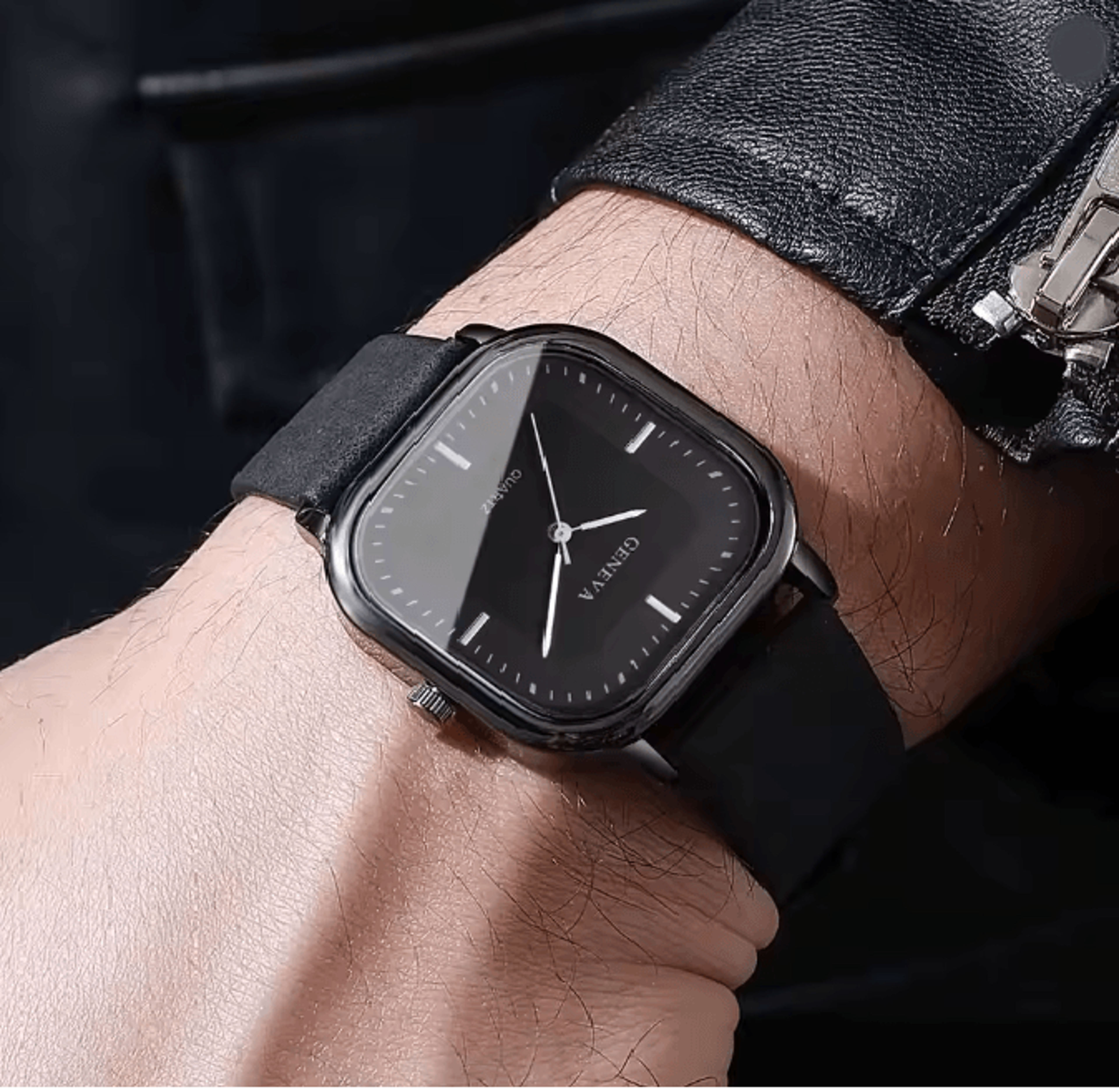 Square Minimalist Leather Strap Quartz Watch For Men 1