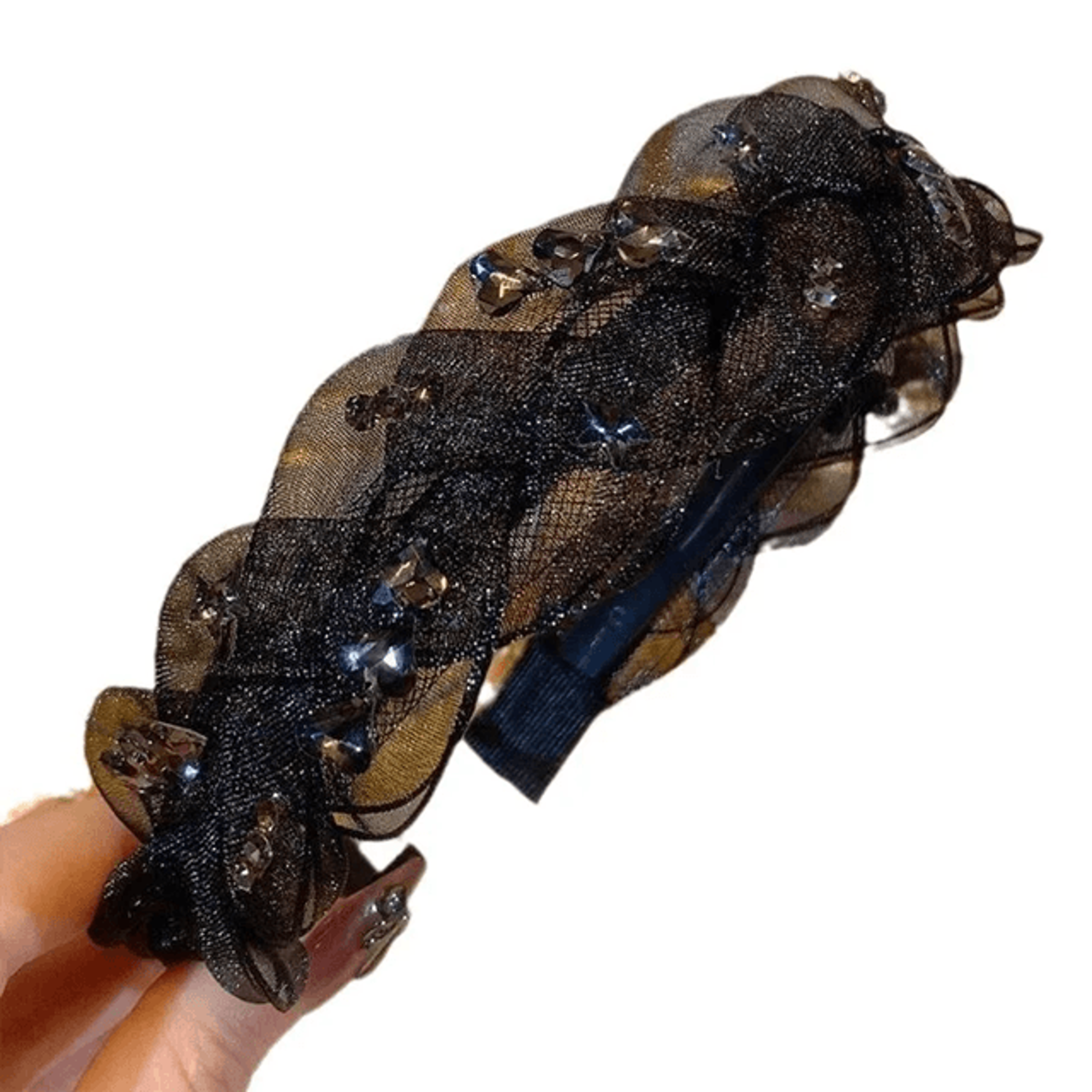 Elegant Black Gauze Rhinestone Headband 1