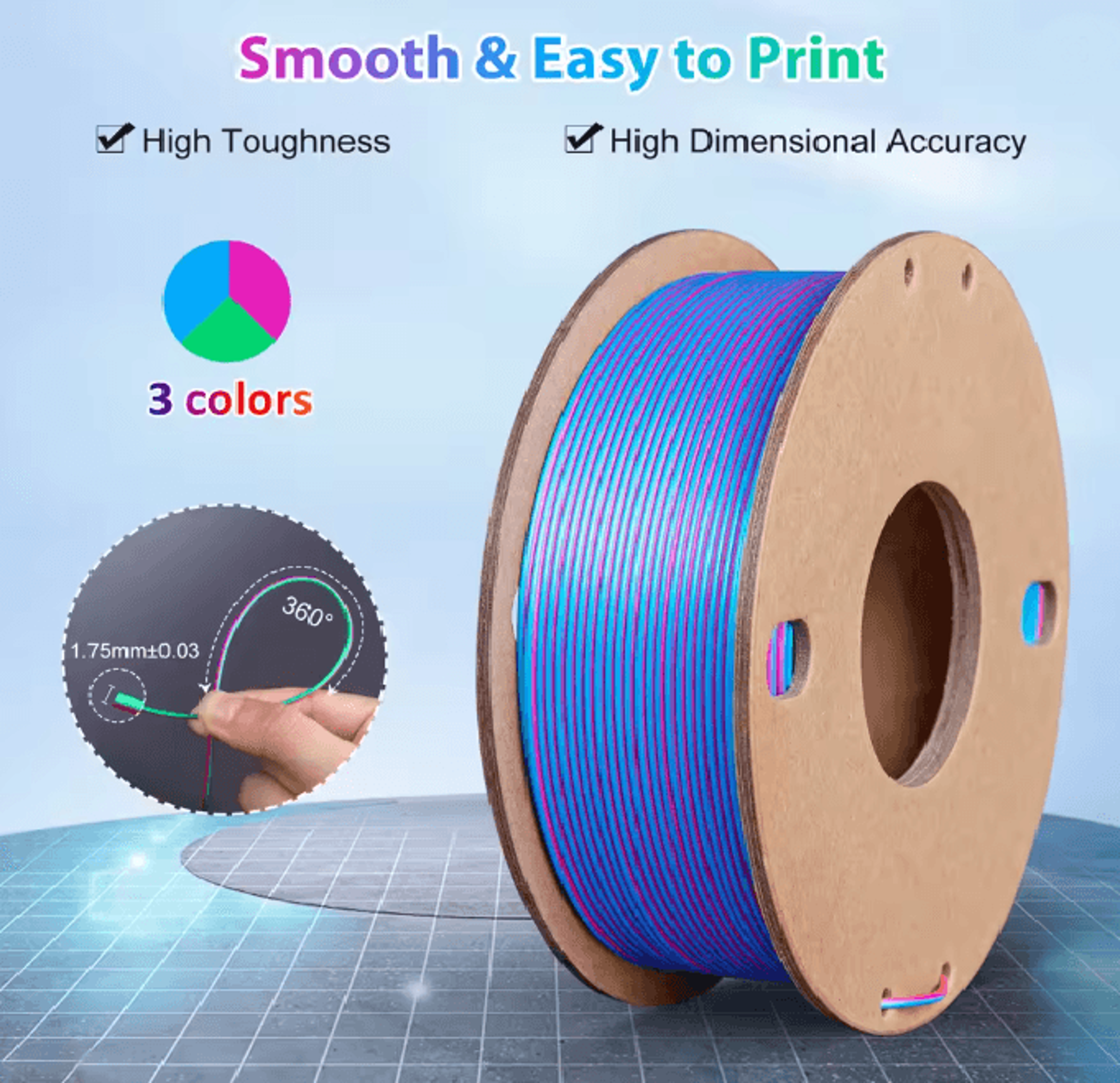 silkglow triple color pla filament