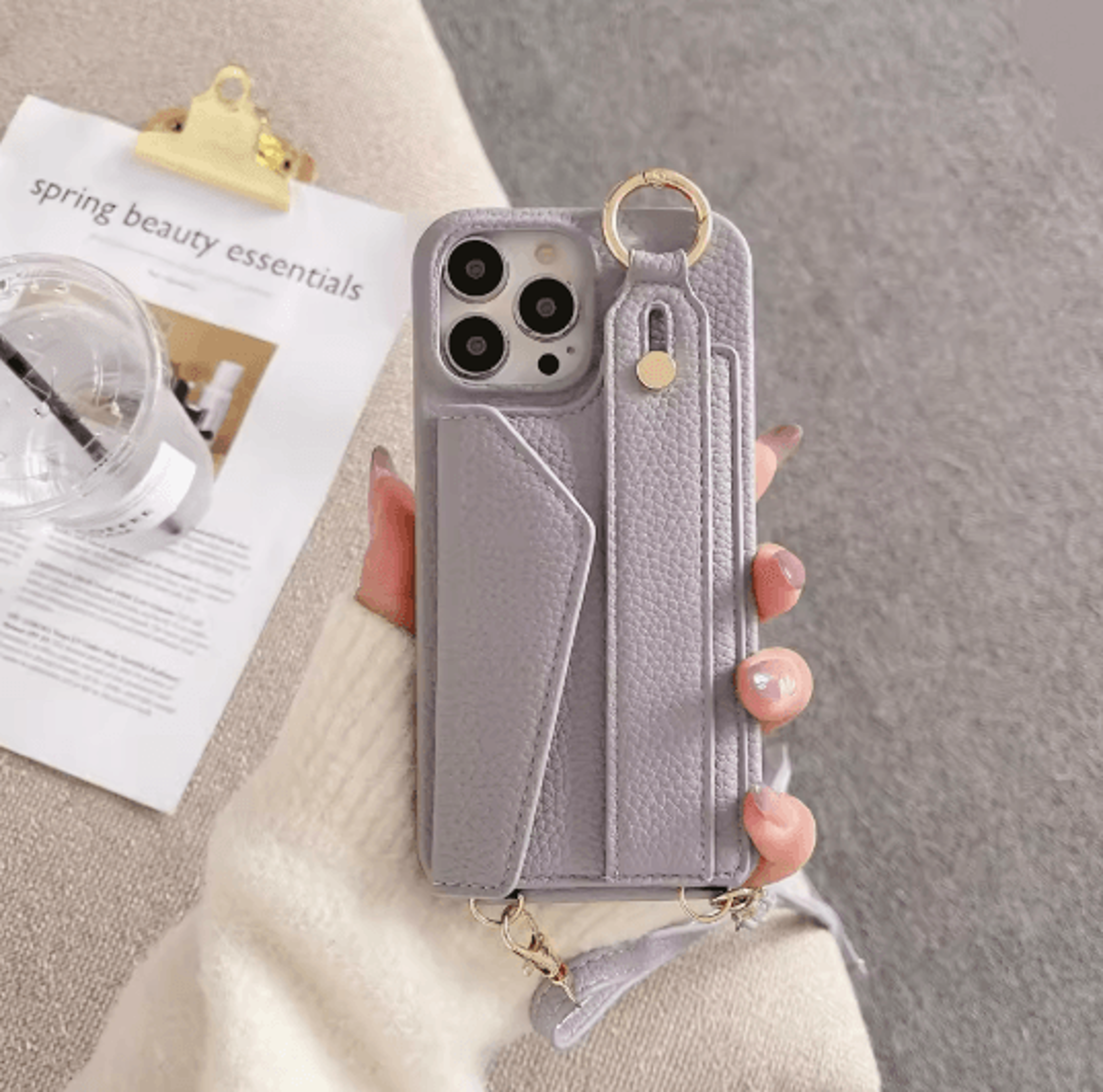 Leather Crossbody Wallet Phone Case With Ring Holder And Lanyard For IPhone 6