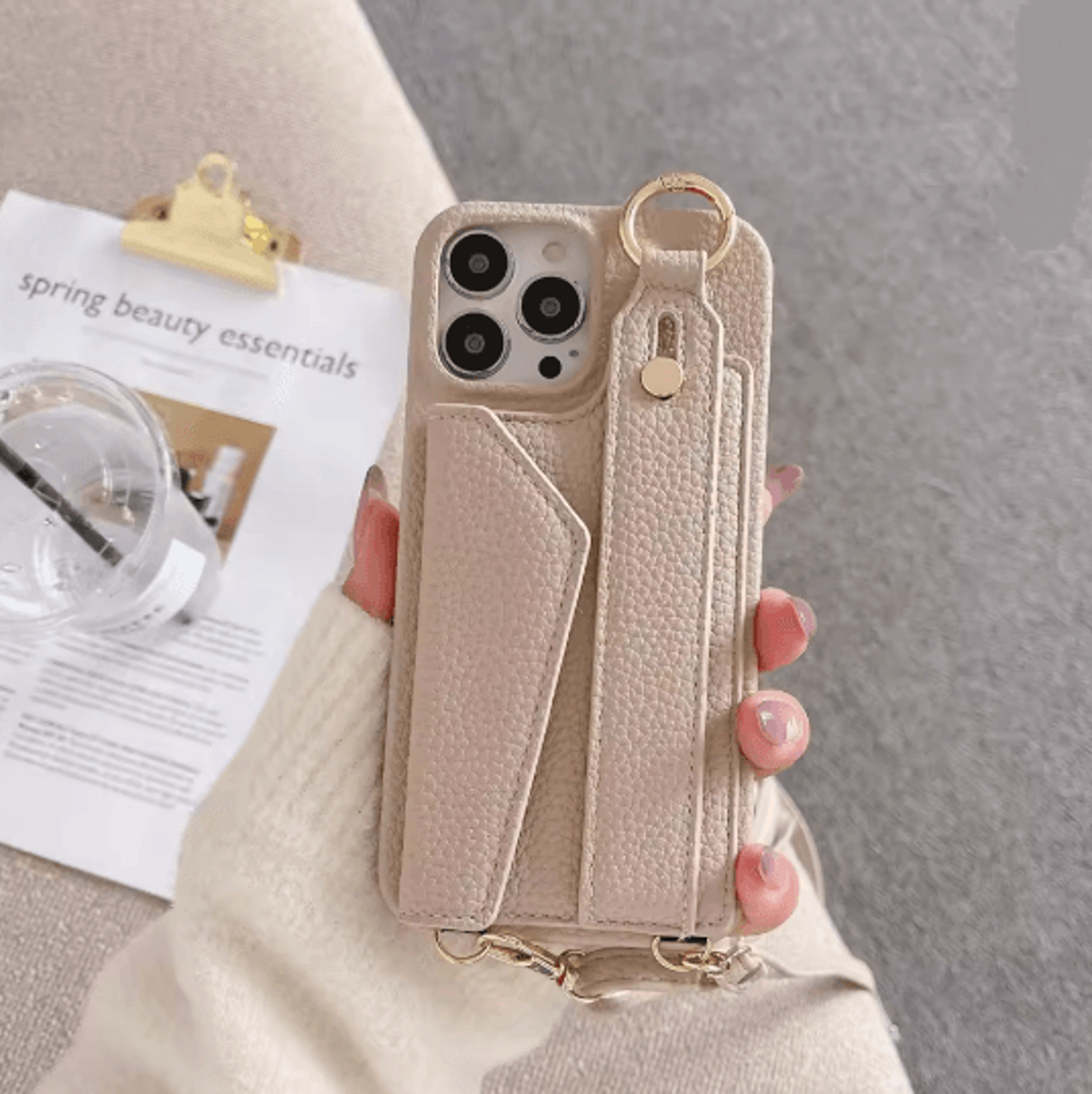 Leather Crossbody Wallet Phone Case With Ring Holder And Lanyard For IPhone 8