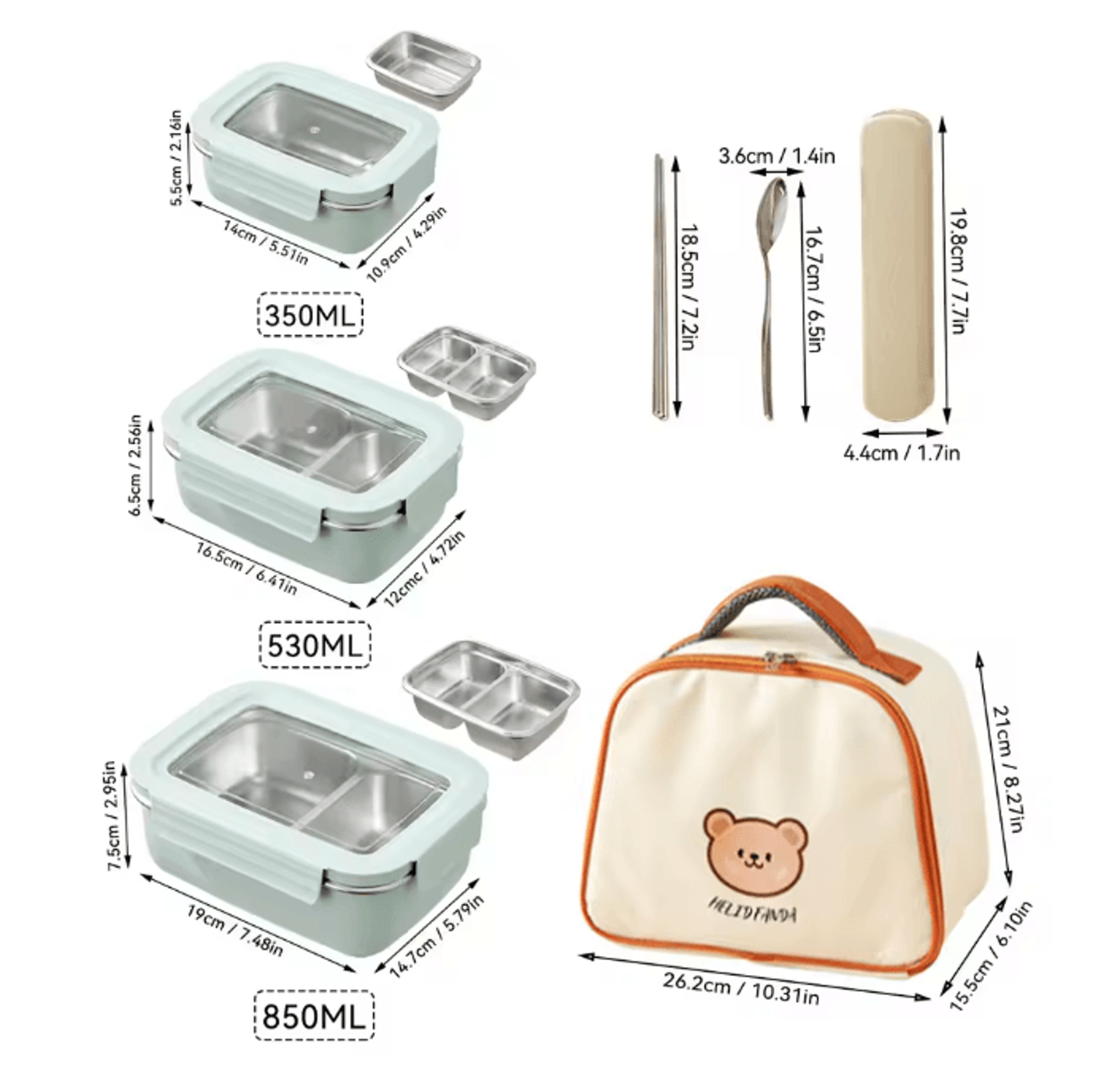 WORTHBUY Stainless Steel Bento Lunch Box Divided Sealed Food Container 21