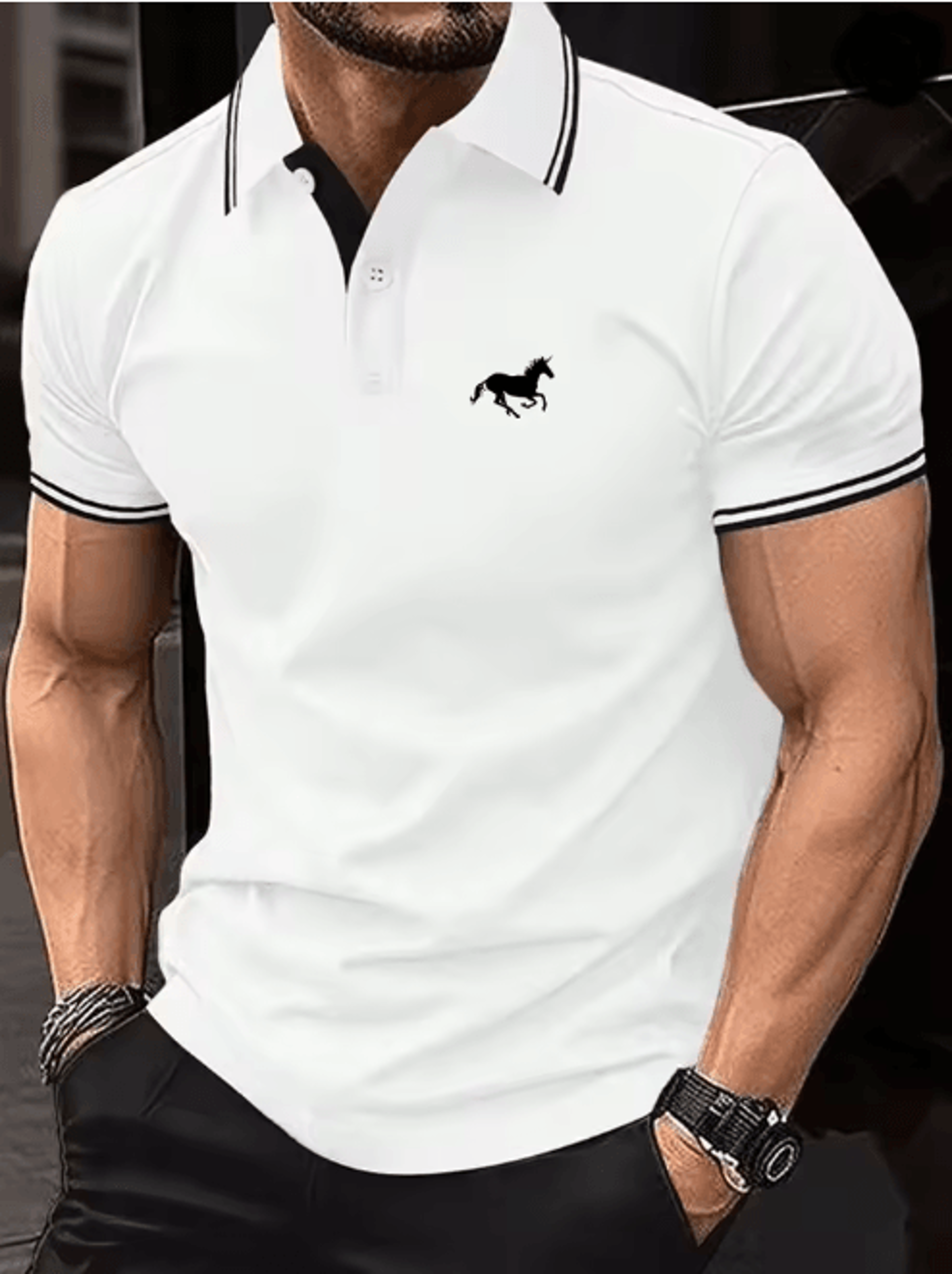 Mens Classic Polo Shirt Short Sleeve Casual Button Lapel Top 4
