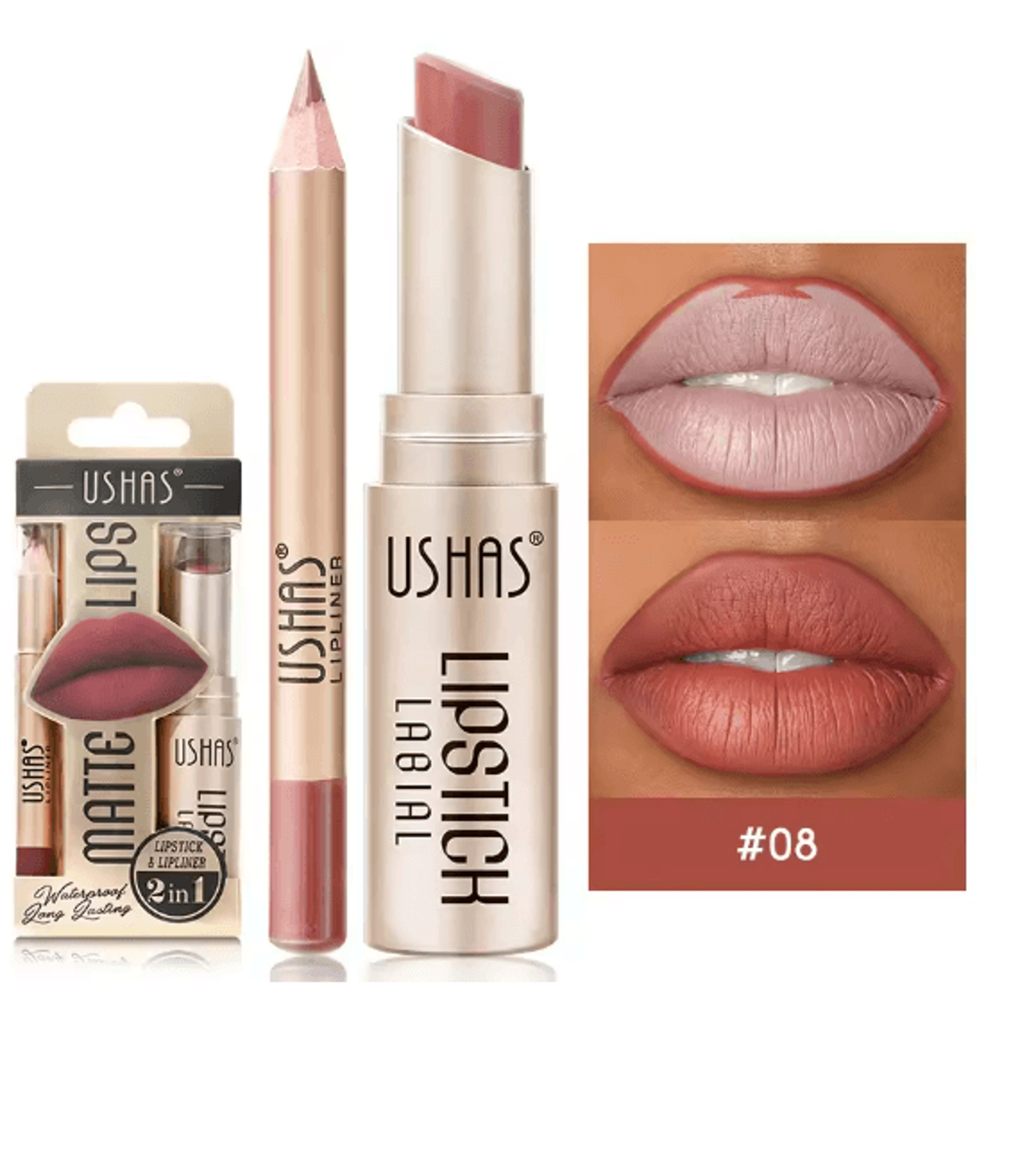 Usha Matte Lipstick And Lip Liner Set Long Lasting Nude And Red Shades 11