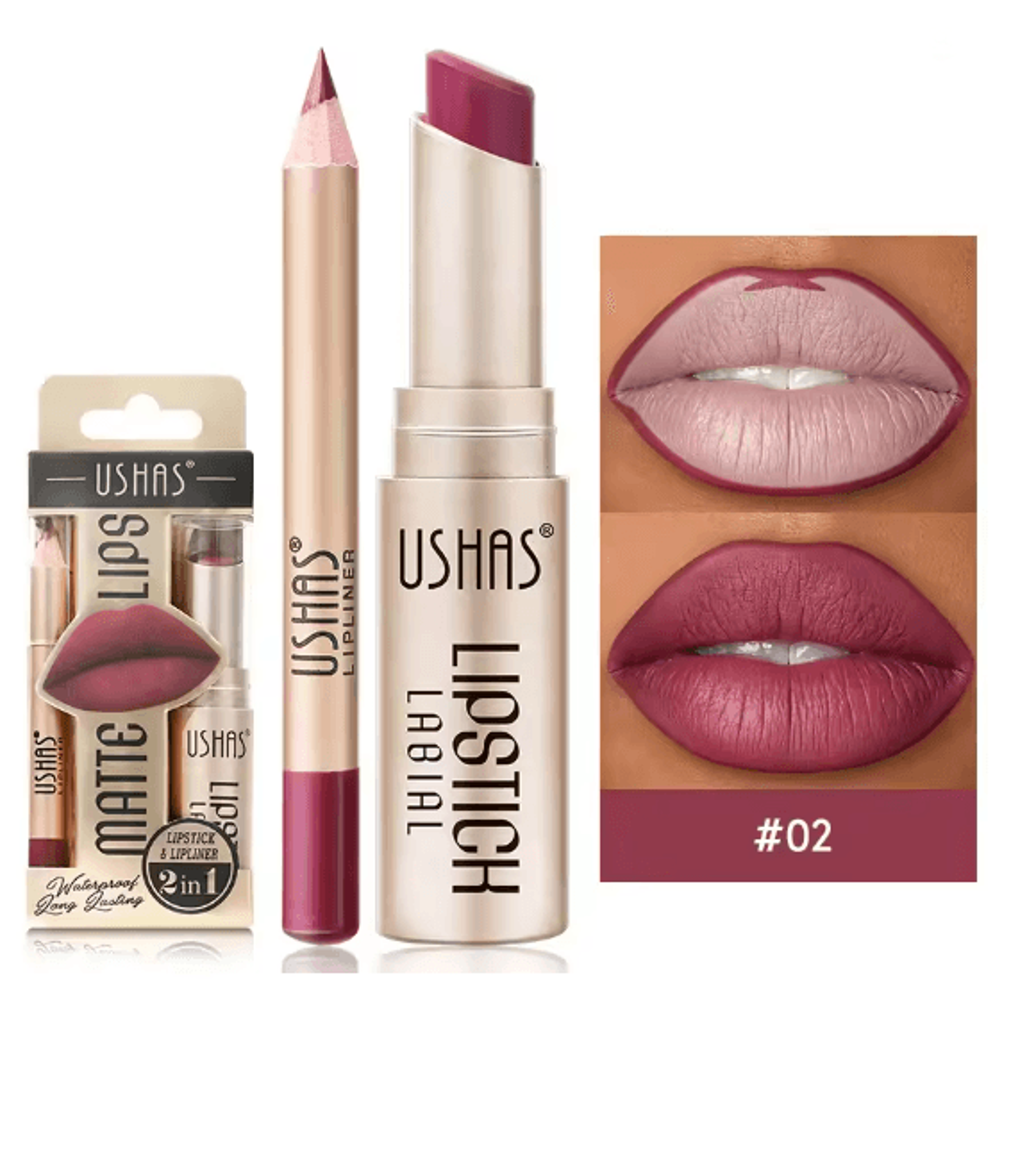 Usha Matte Lipstick And Lip Liner Set Long Lasting Nude And Red Shades 7