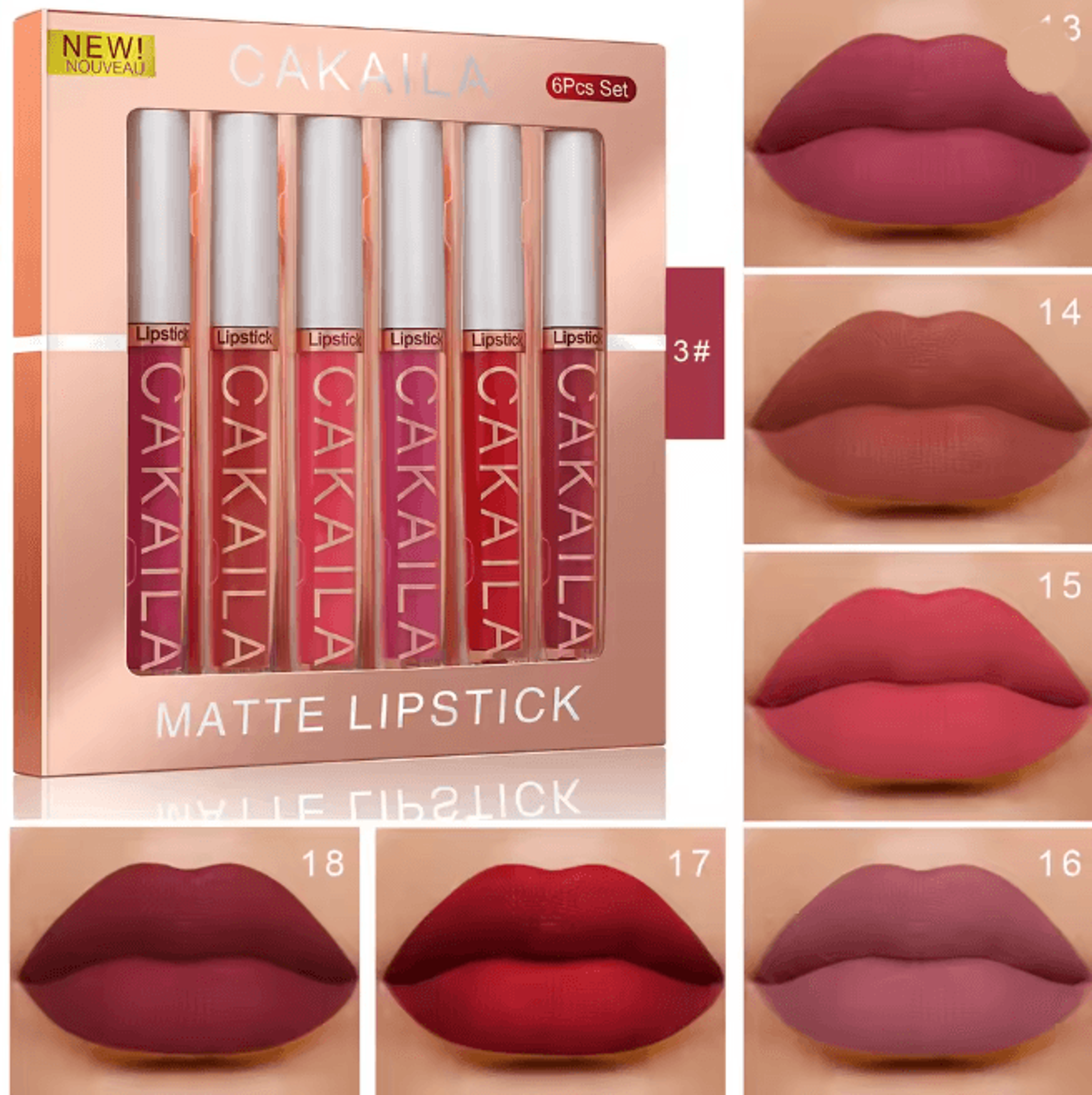 CAKAILA Six Color Liquid Matte Lipstick Set Long Lasting Velvet Finish 5