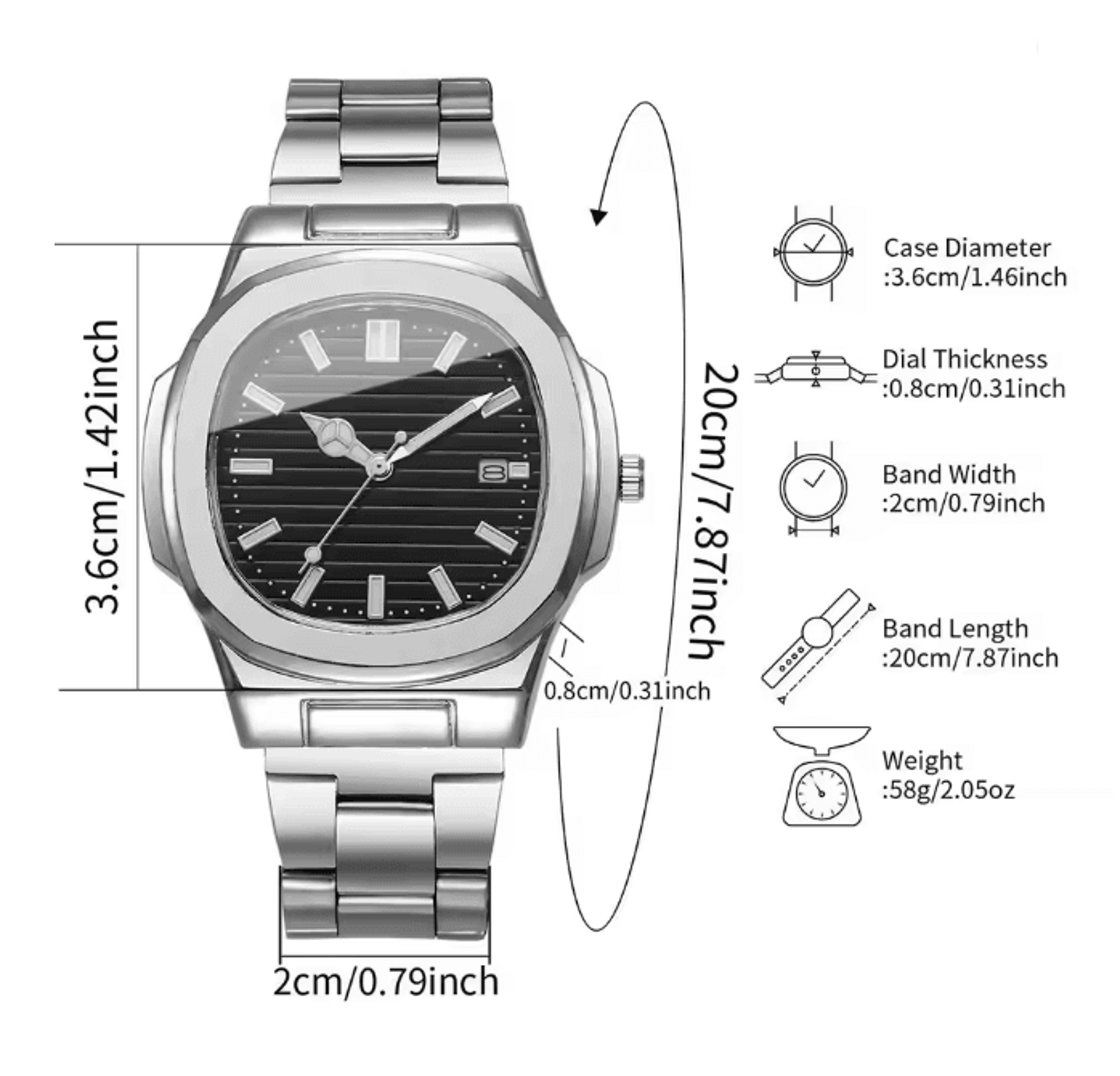 Luxury Square Dial Mens Quartz Watch Stainless Steel Business Style 3