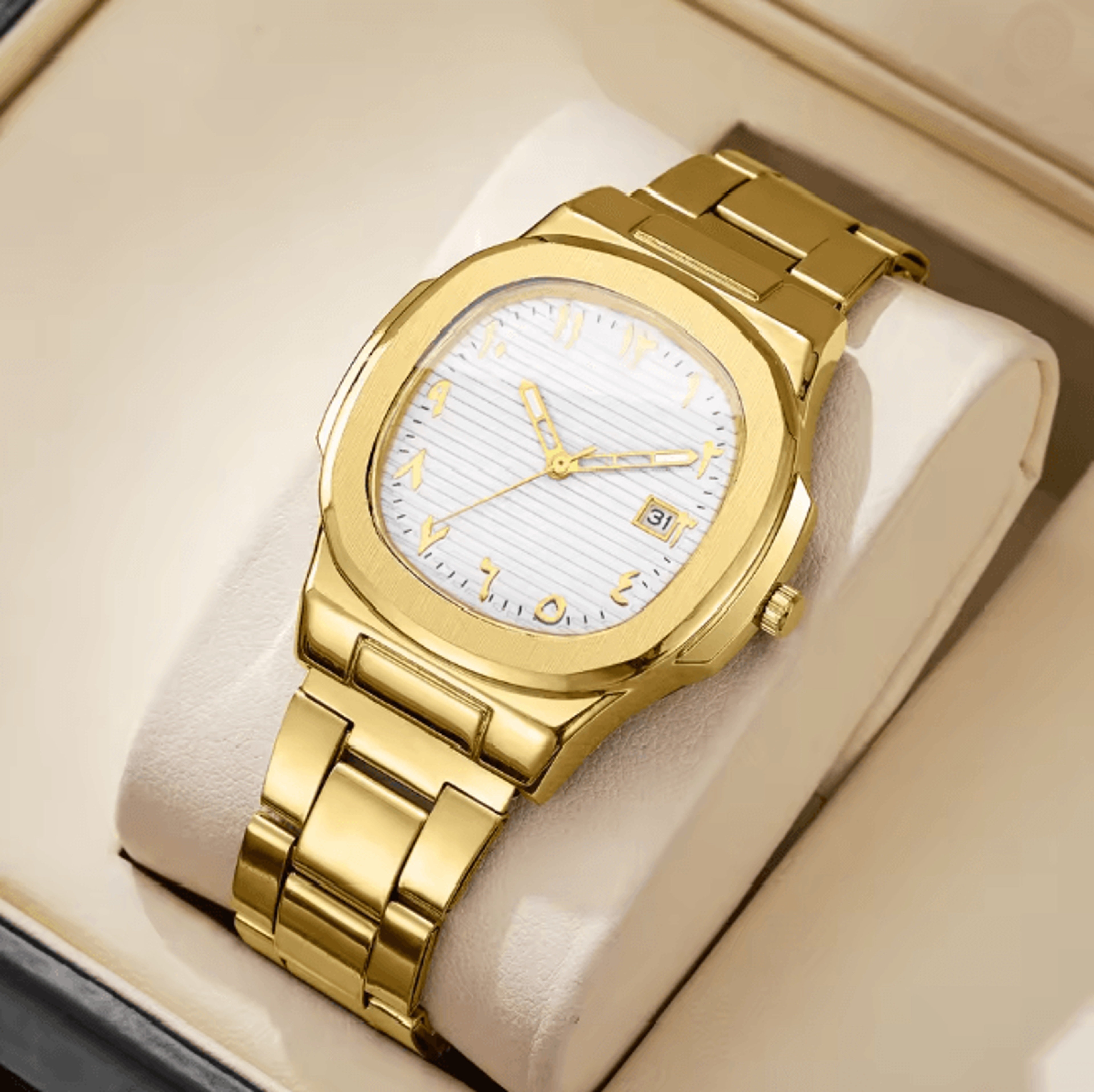 Luxury Square Dial Mens Quartz Watch Stainless Steel Business Style 17
