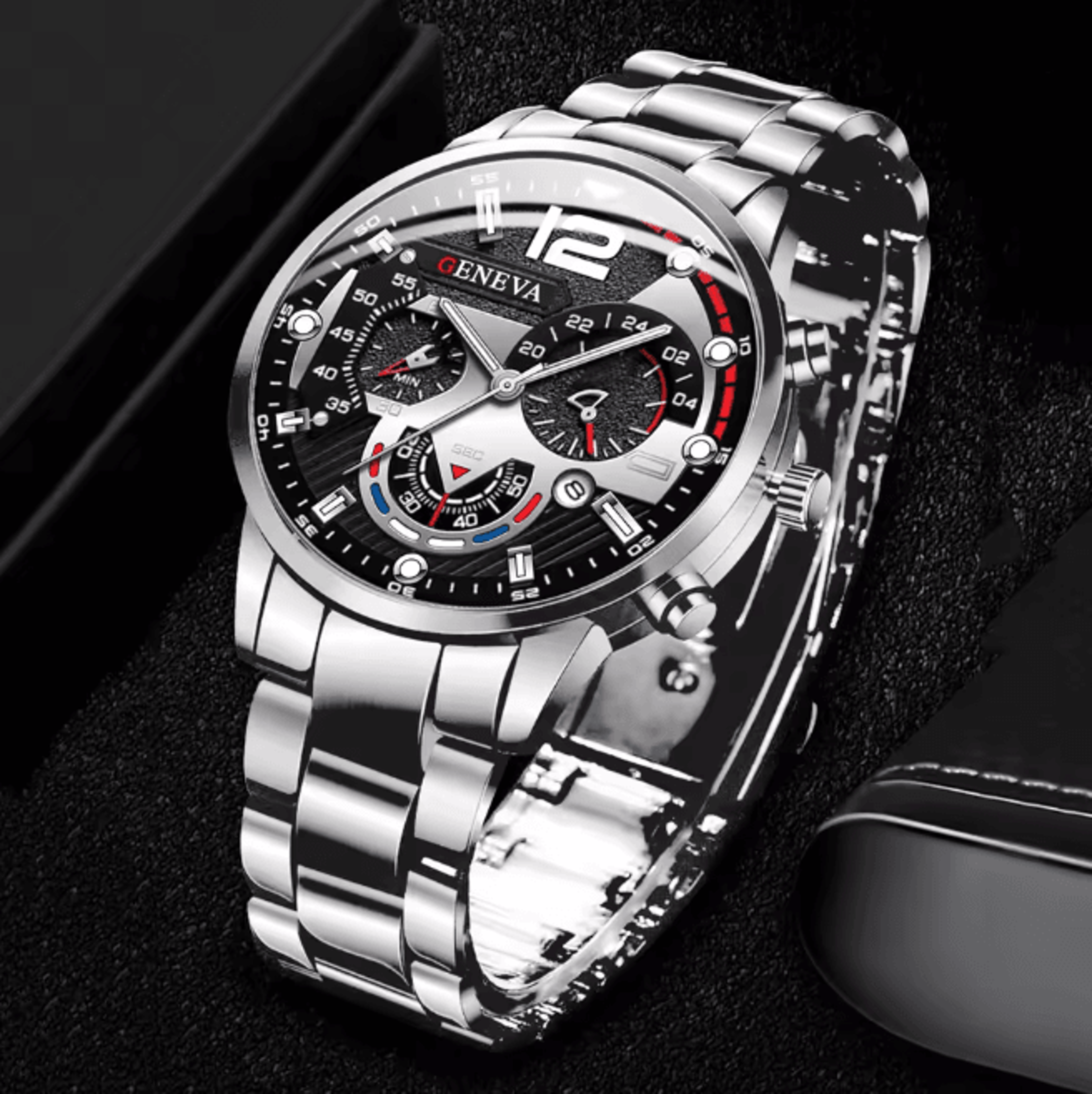 mens stainless steel quartz watch classic analog calendar