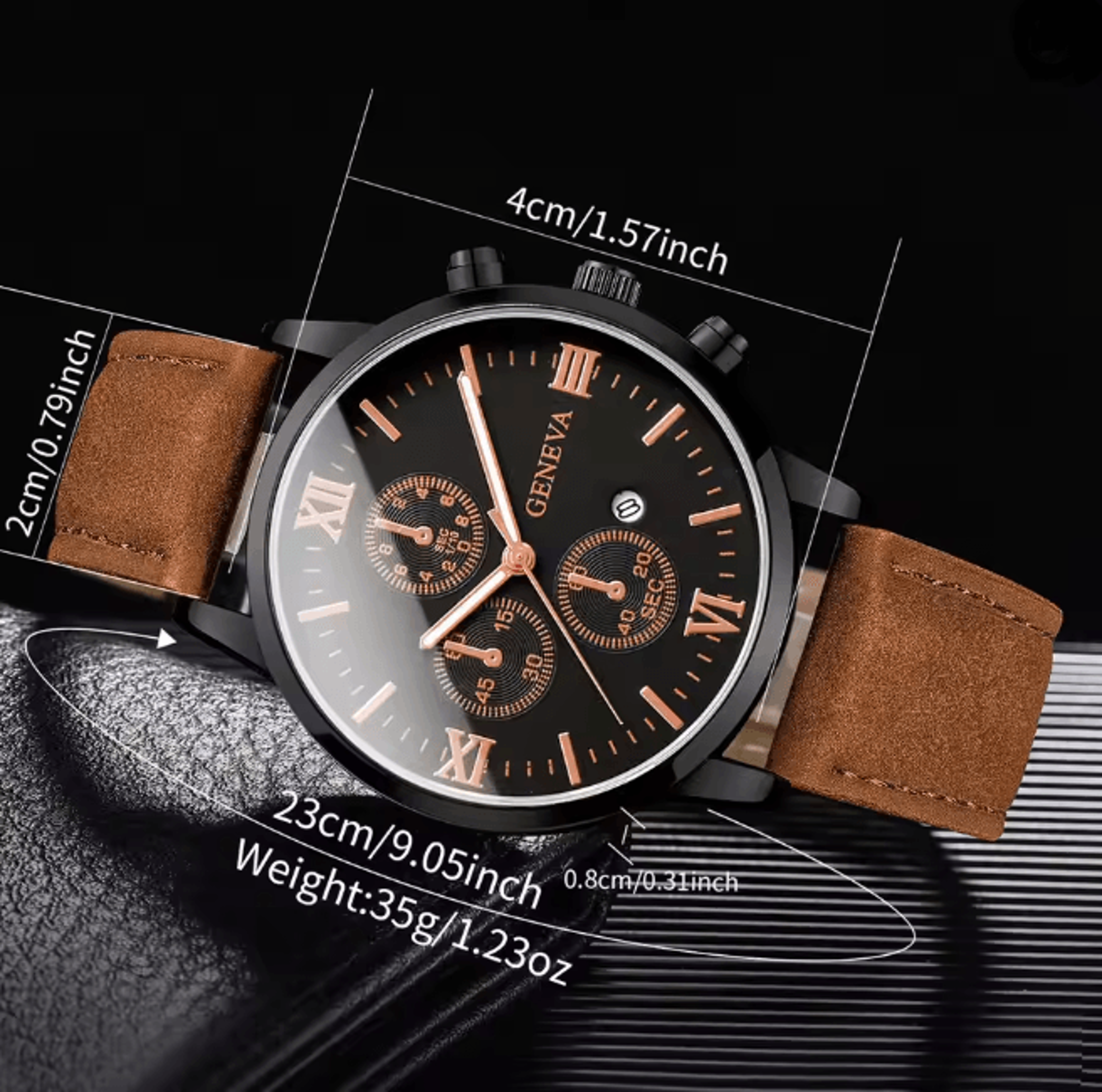 Mens Roman Dial Quartz Watch Leather Band Business Style 4