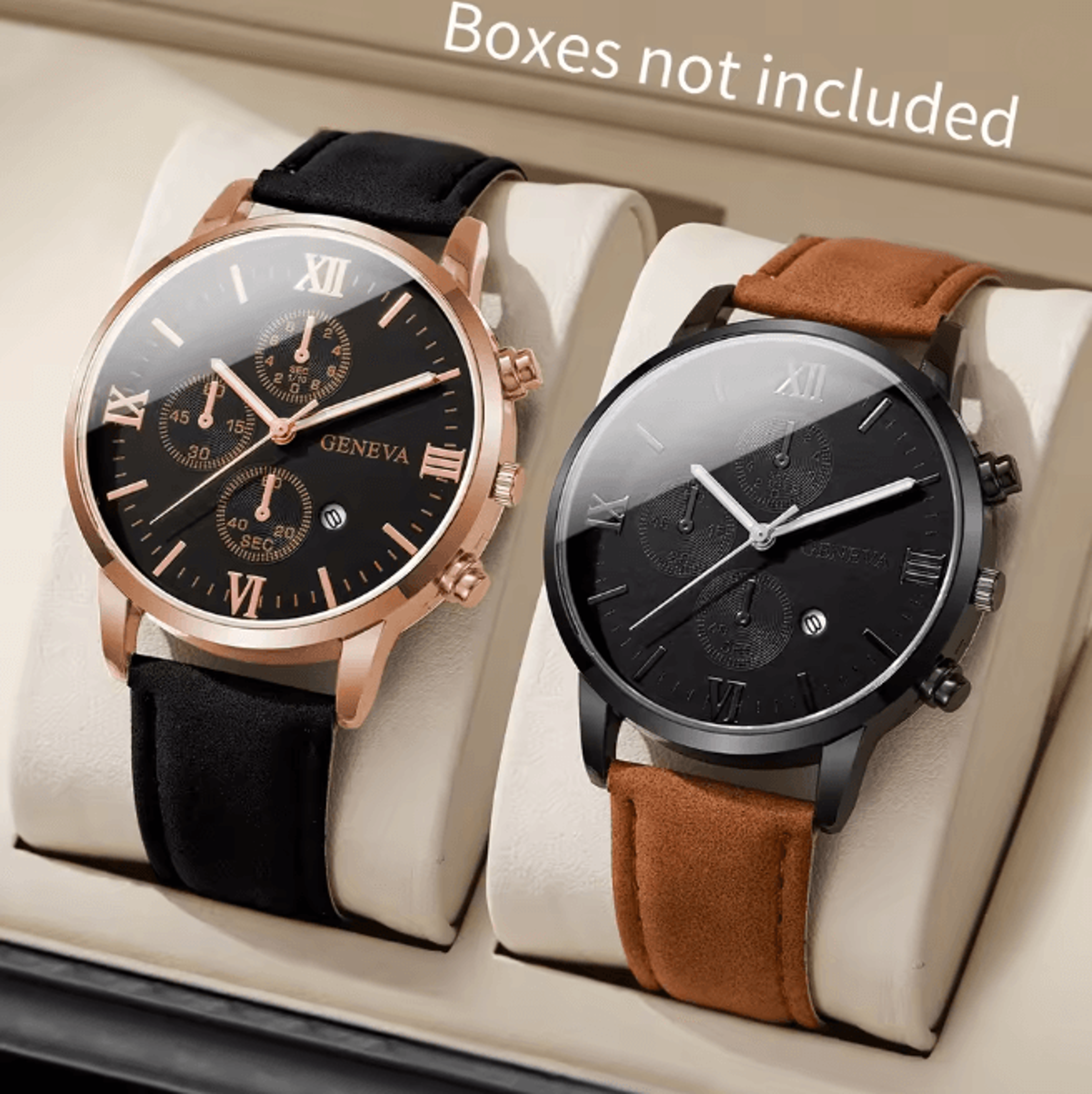 Mens Roman Dial Quartz Watch Leather Band Business Style 7