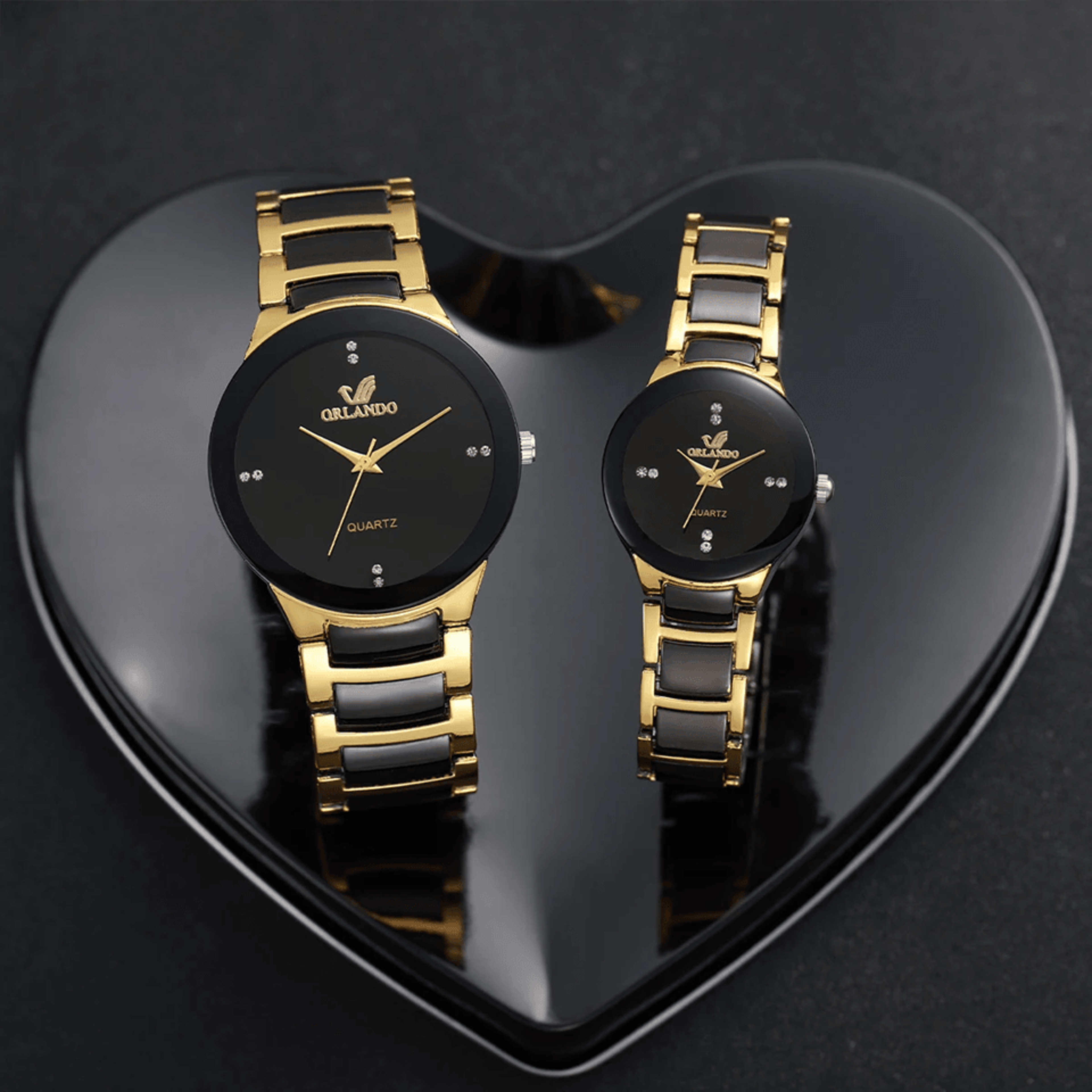 Couple Stainless Steel Quartz Watch Set Classic Analog Style 1
