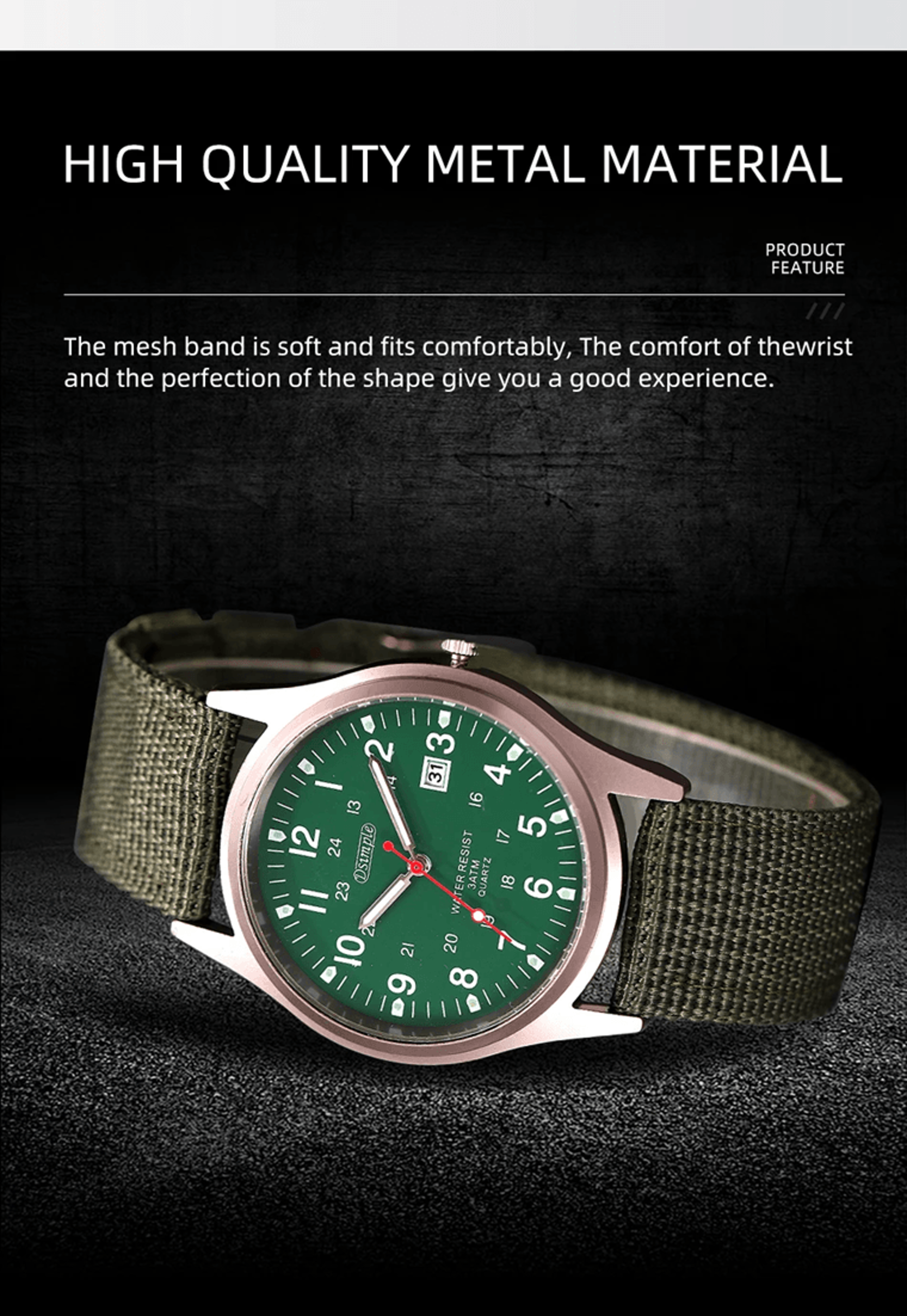 Mens Military Quartz Watch Luminous Nylon Strap Calendar Style 2