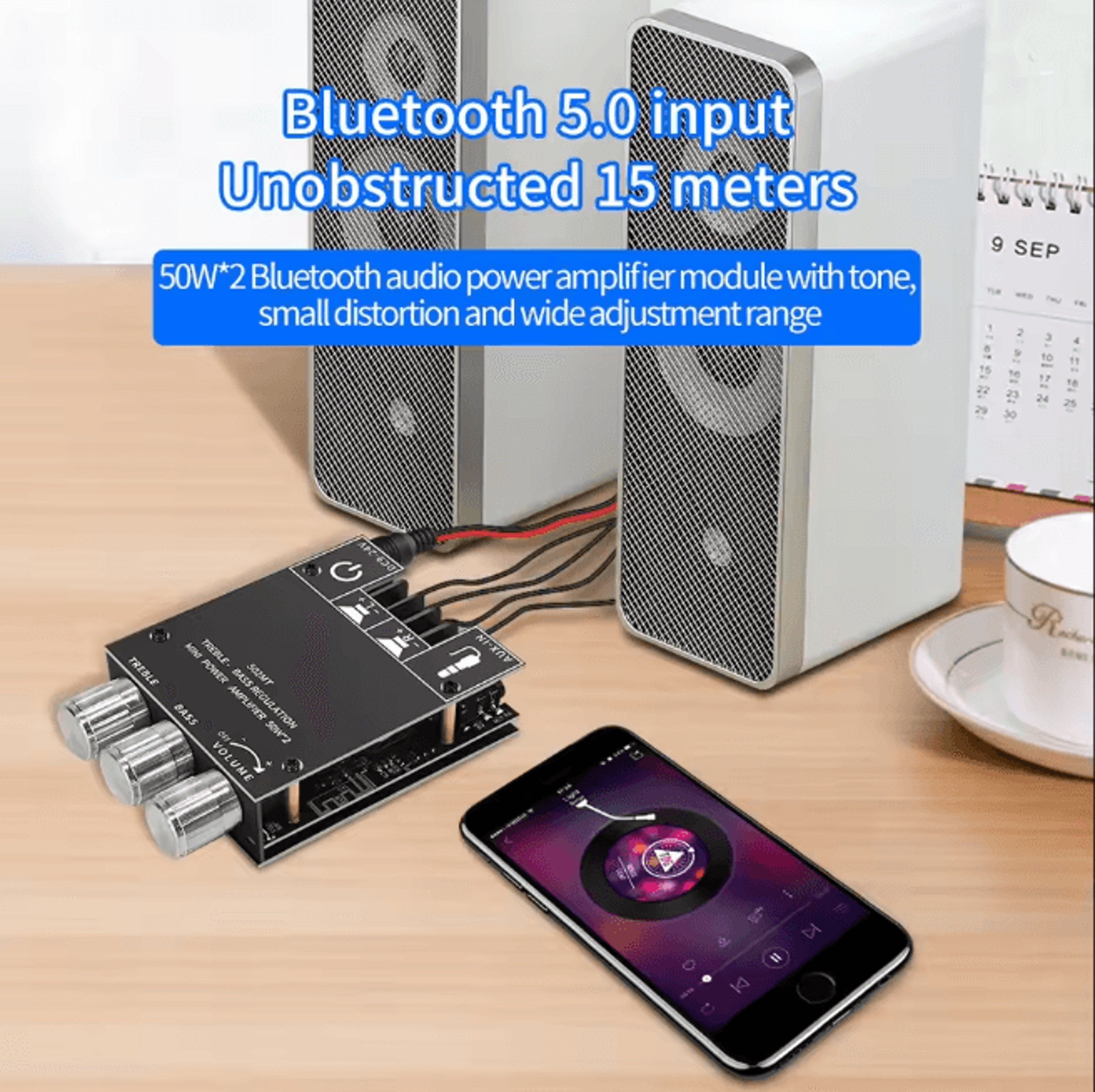 PowerPulse ZK502MT Bluetooth Stereo Amplifier Board 2x50W High Power Audio Amp 3